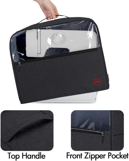 Sewing Machine Cloth Cover with Top Handle and Pockets - Heavy Duty Dust Cover for Most Standard Silai Singer Usha Jack Juki Brother Machines - Stitching Tailoring Silai Machine - Black