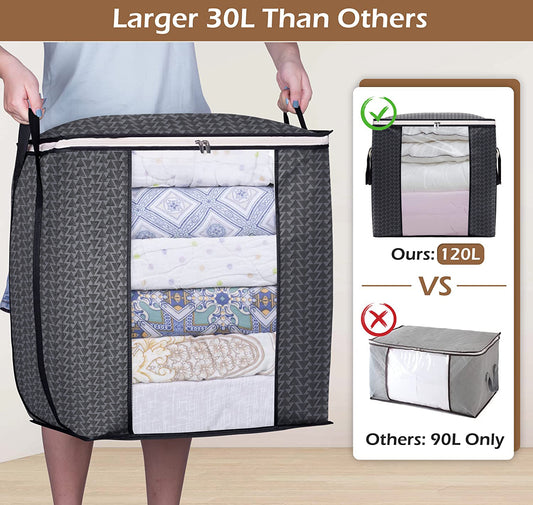 DOUBLE R BAGS Large Foldable Storage Bag Organizer Clothes Storage Container for Blanket Comforter Saree Toys Clothing Bedding with Durable Handles (Pack of 1)