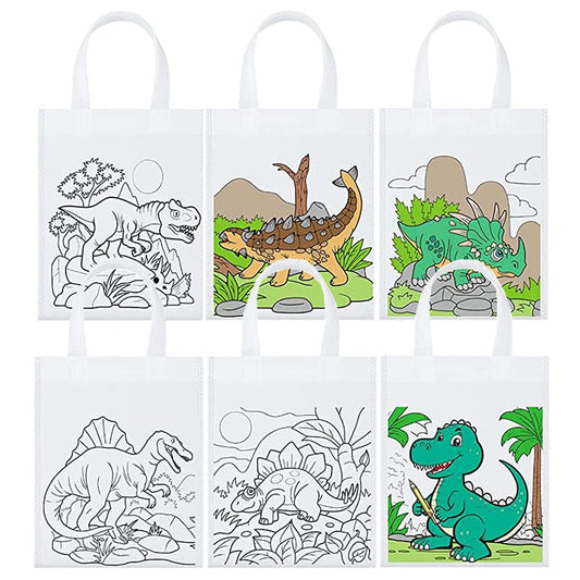 Double R Bags 24 Pcs Dinosaur Party Gift Bag for Boys - Dino Party Supplies | Color Your Own Bag