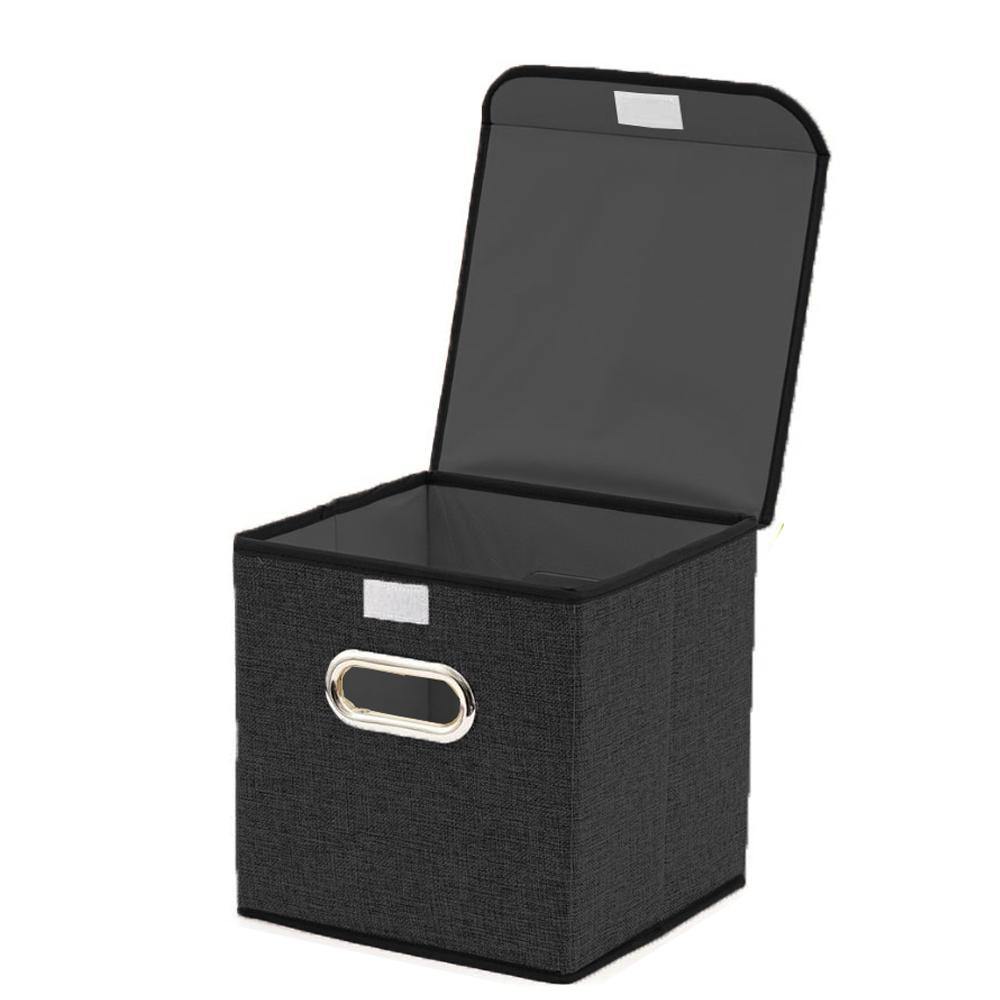 DOUBLE R BAGS Foldable Storage Bins Cube With Lid for Closet Organizer Small Black - Double R Bags