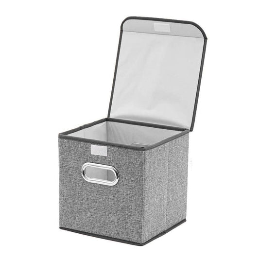 DOUBLE R BAGS Foldable Storage Bins Cube With Lid for Closet Organizer Small Grey - Double R Bags