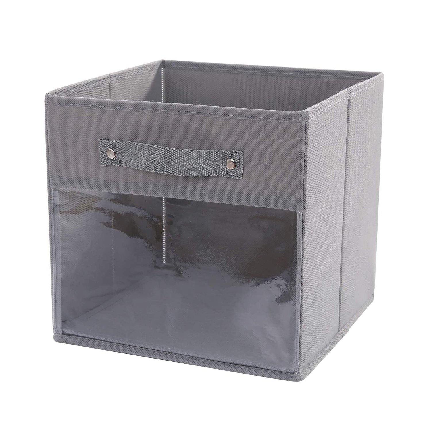 DOUBLE R BAGS Storage Cube Bins Clear Window for kids toys Office Closet Shelf (Grey) - Double R Bags