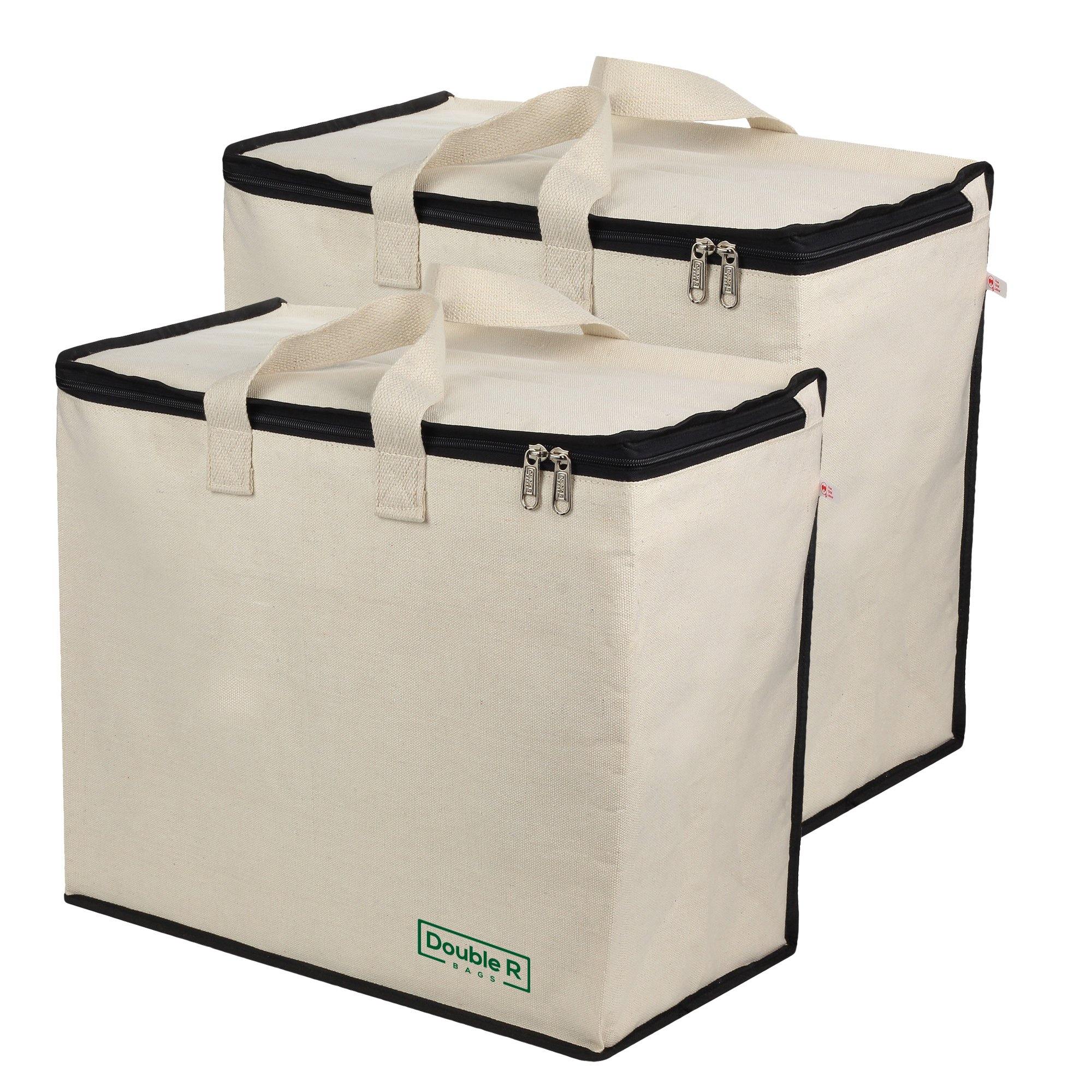 DOUBLE R BAGS Canvas Bag with Cotton Handles and Covers Zip Bags Pack Of 2 (Black)