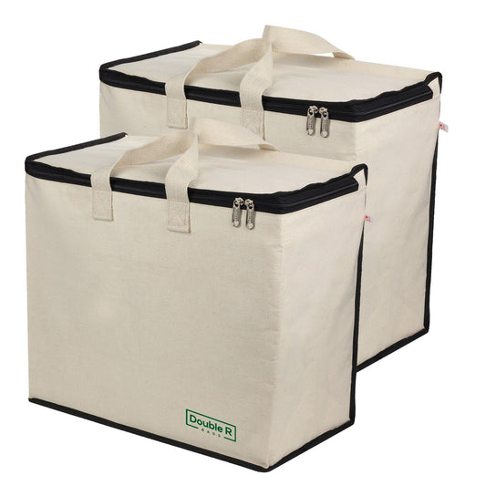 DOUBLE R BAGS Canvas Bag with Cotton Handles and Covers Zip Bags Pack Of 2 (Black)