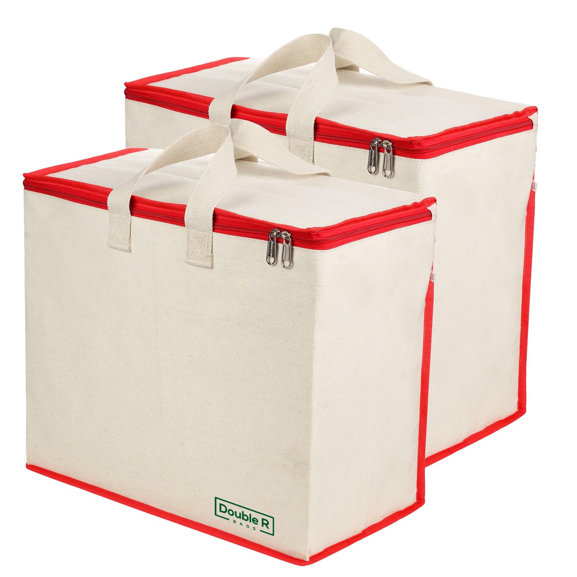 DOUBLE R BAGS Canvas Bag with Cotton Handles and Covers Zip Bags Pack Of 2 (Red)