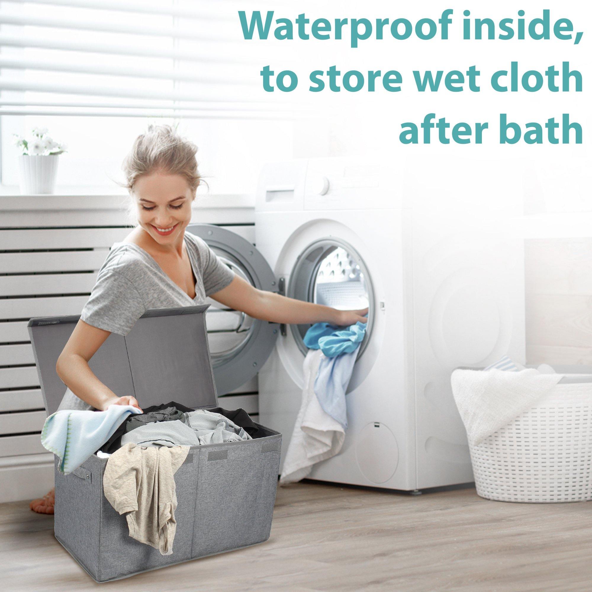 Double R Bags Collapsible Laundry Cum Toy Storage Basket Bin Hamper Box With Lid For Clothes Organizer Unit Size For Boys And Girls Room (Grey) - Double R Bags