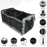 Double R Bags Multi Compartments Collapsible Portable Car Boot Organizer Black Grey - Double R Bags
