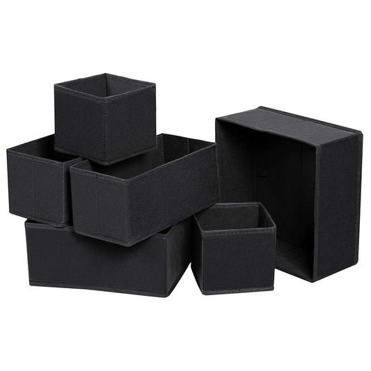 DOUBLE R BAGS No Smell Foldable Cloth Storage Cube with Drawers for Underwear Bras Socks Ties Scarves Set of 6 (Black) - Double R Bags