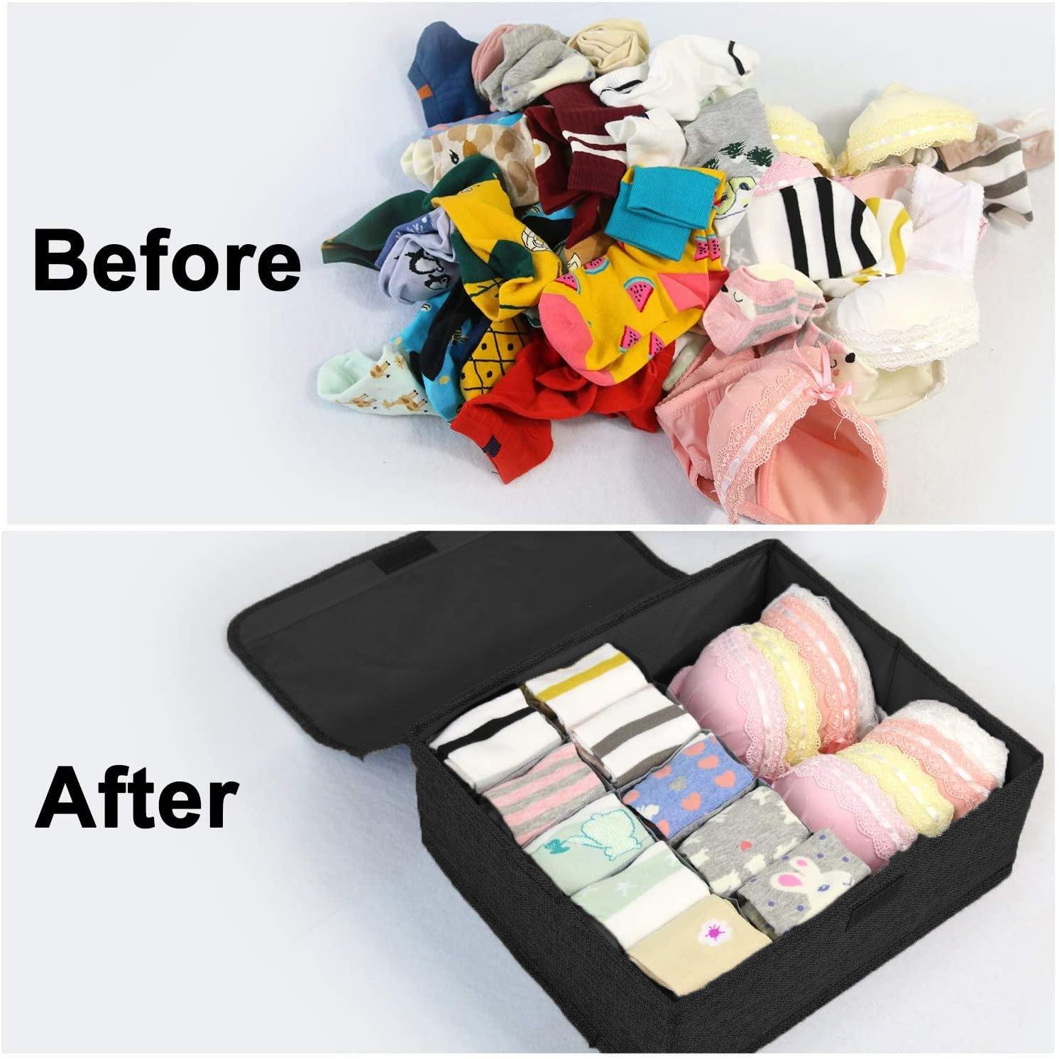 DOUBLE R BAGS Collapsible Drawer Organizer with Lid (Black, 16+11)