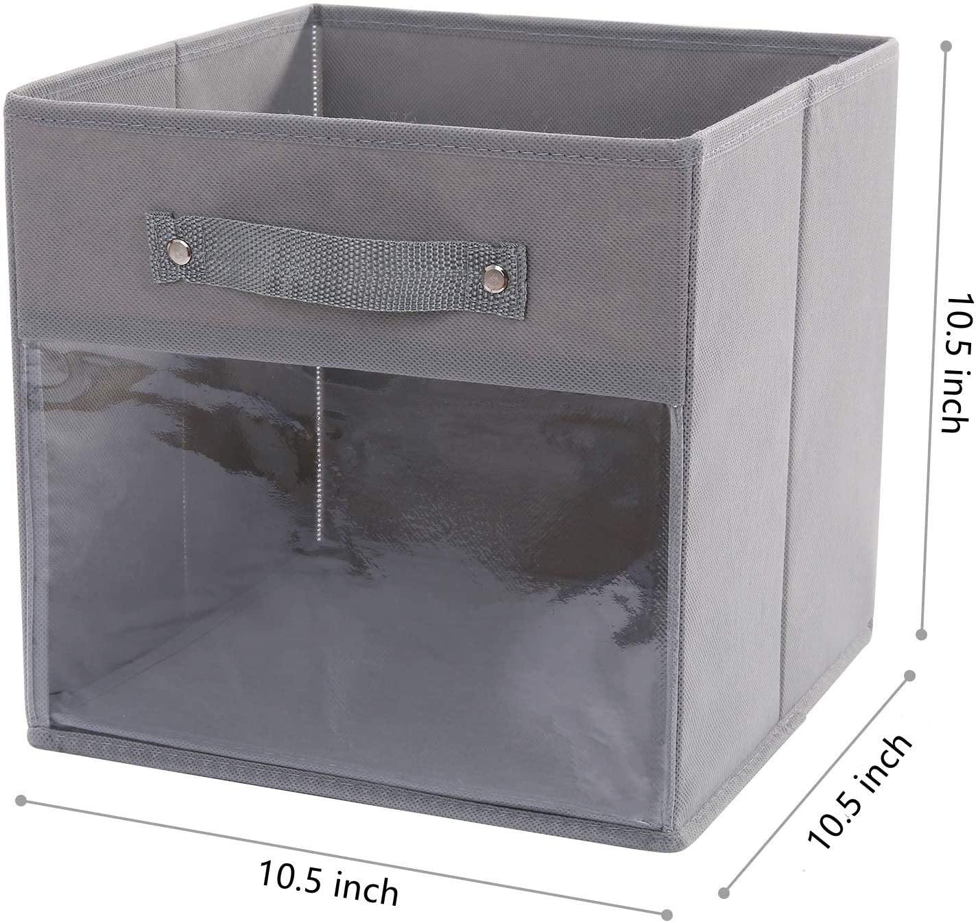 DOUBLE R BAGS Storage Cube Bins Clear Window for kids toys Office Closet Shelf (Grey) - Double R Bags