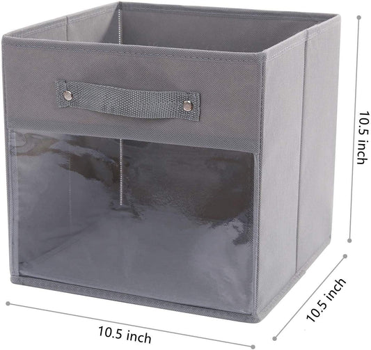 DOUBLE R BAGS Storage Cube Bins Clear Window for kids toys Office Closet Shelf (Grey) - Double R Bags