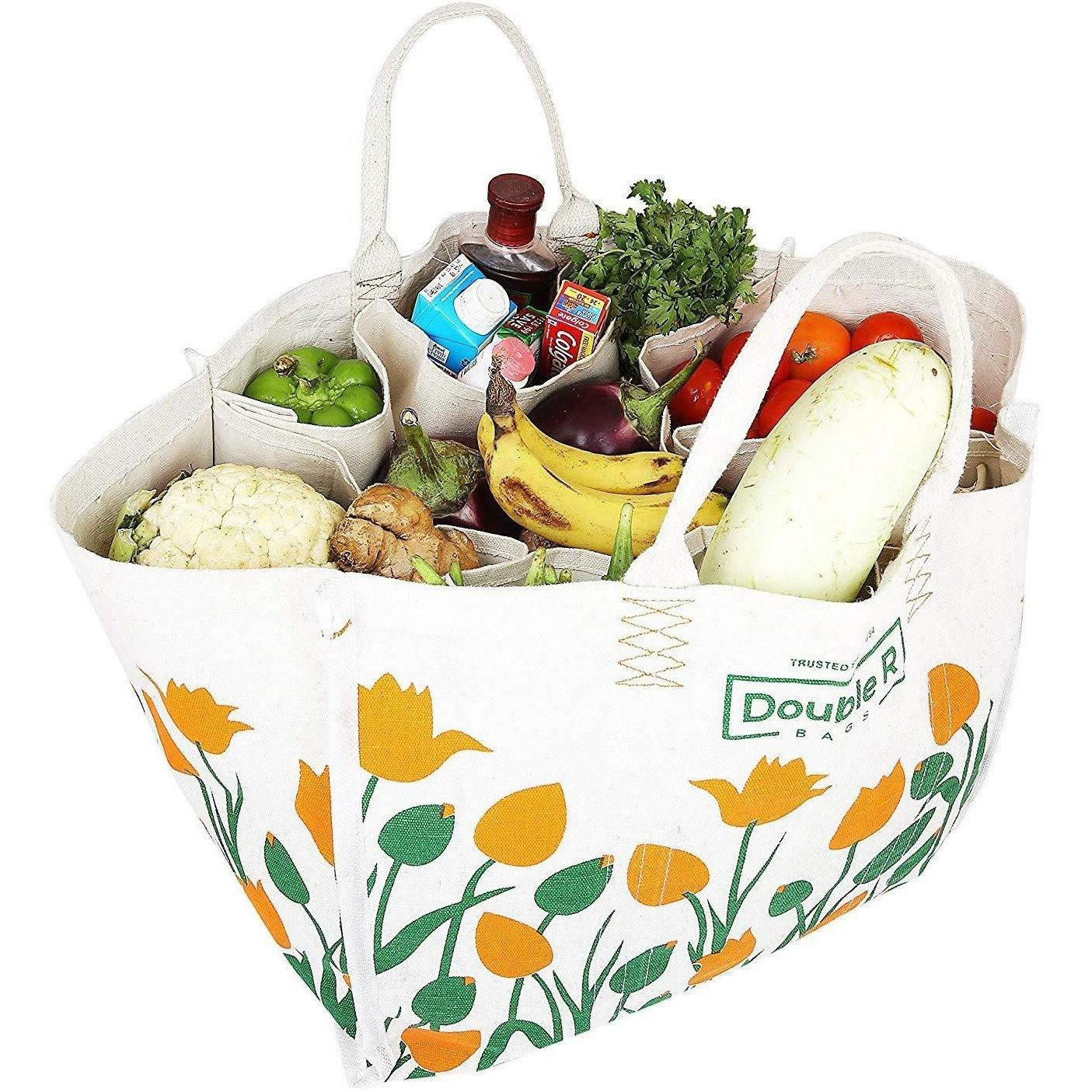 DOUBLE R BAGS Canvas Bag with Cotton Handles and Multipurpose Storage Organizer Tulip