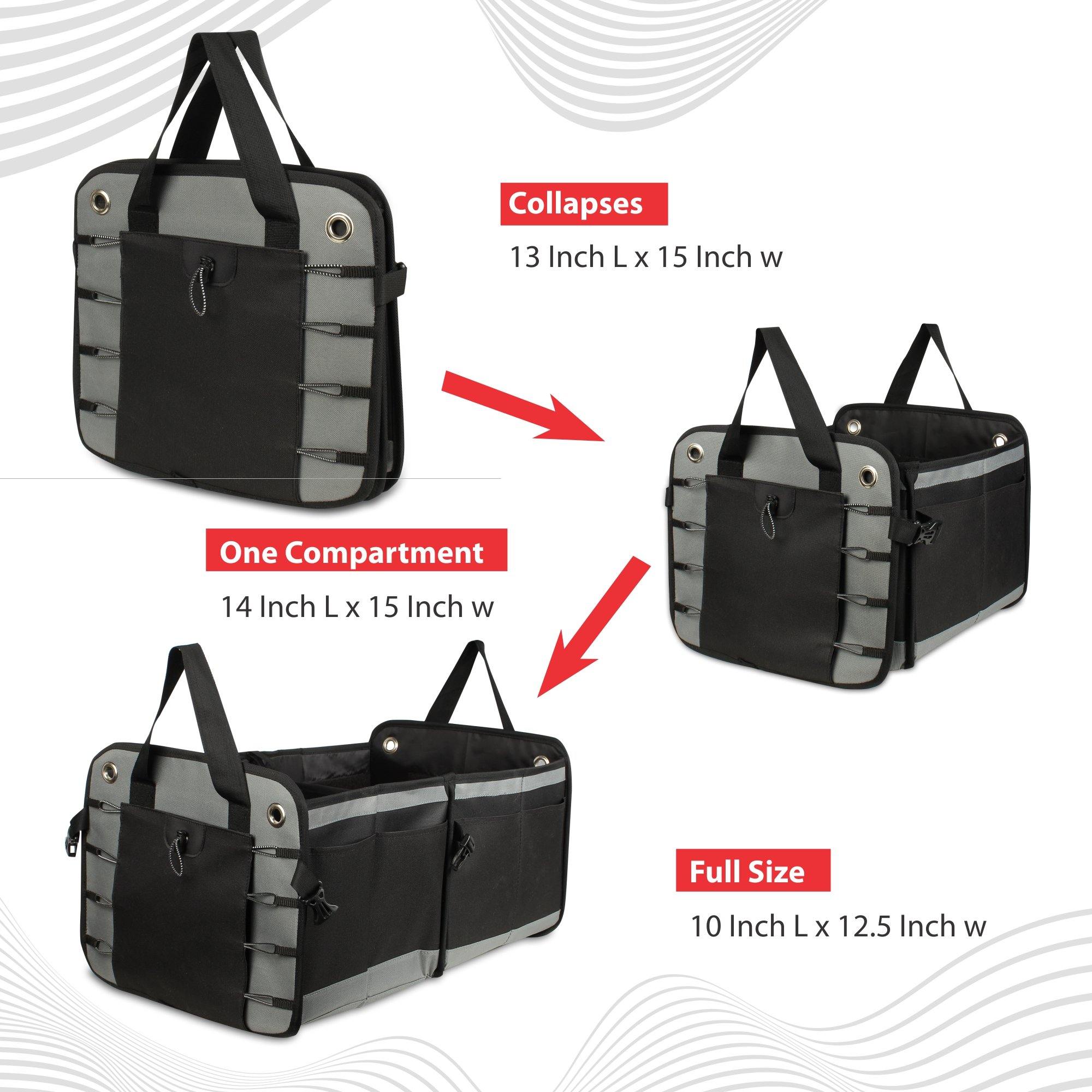 Double R Bags Multi Compartments Collapsible Portable Car Boot Organizer Black Grey - Double R Bags