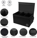 DOUBLE R BAGS Multi Compartments Collapsible Portable Car Trunk Organizer With Lid Cover Black - Double R Bags
