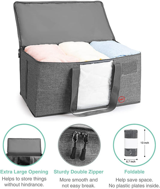 Large Storage Bags Organizer for Clothing Blanket Bedding Books Document Toy Storage Heavy Duty With Zippers Clear Window