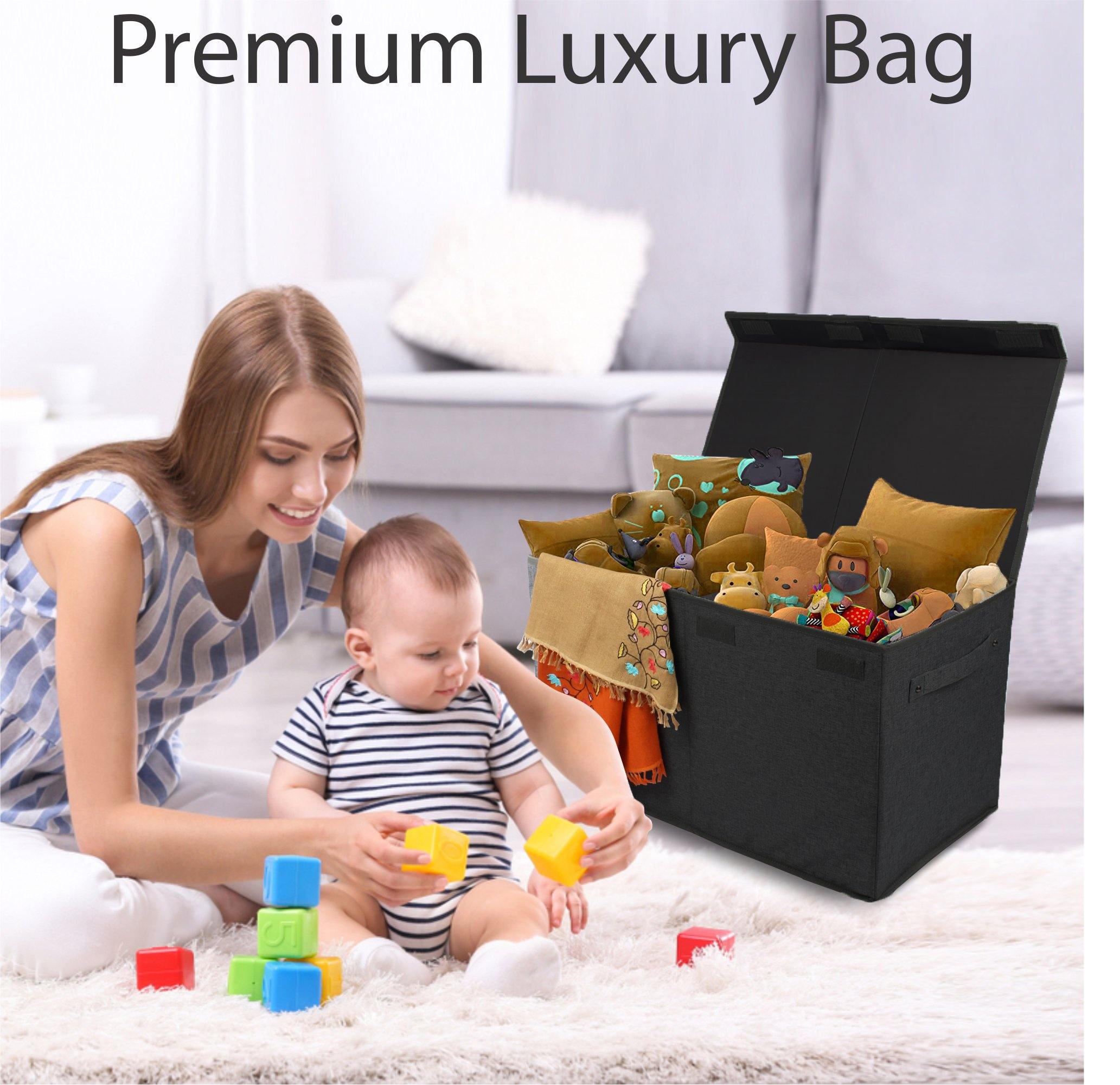 Double R Bags Collapsible Laundry Cum Toy Storage Basket Bin Hamper Box With Lid For Clothes Organizer Unit Size For Boys And Girls Room (Black) - Double R Bags