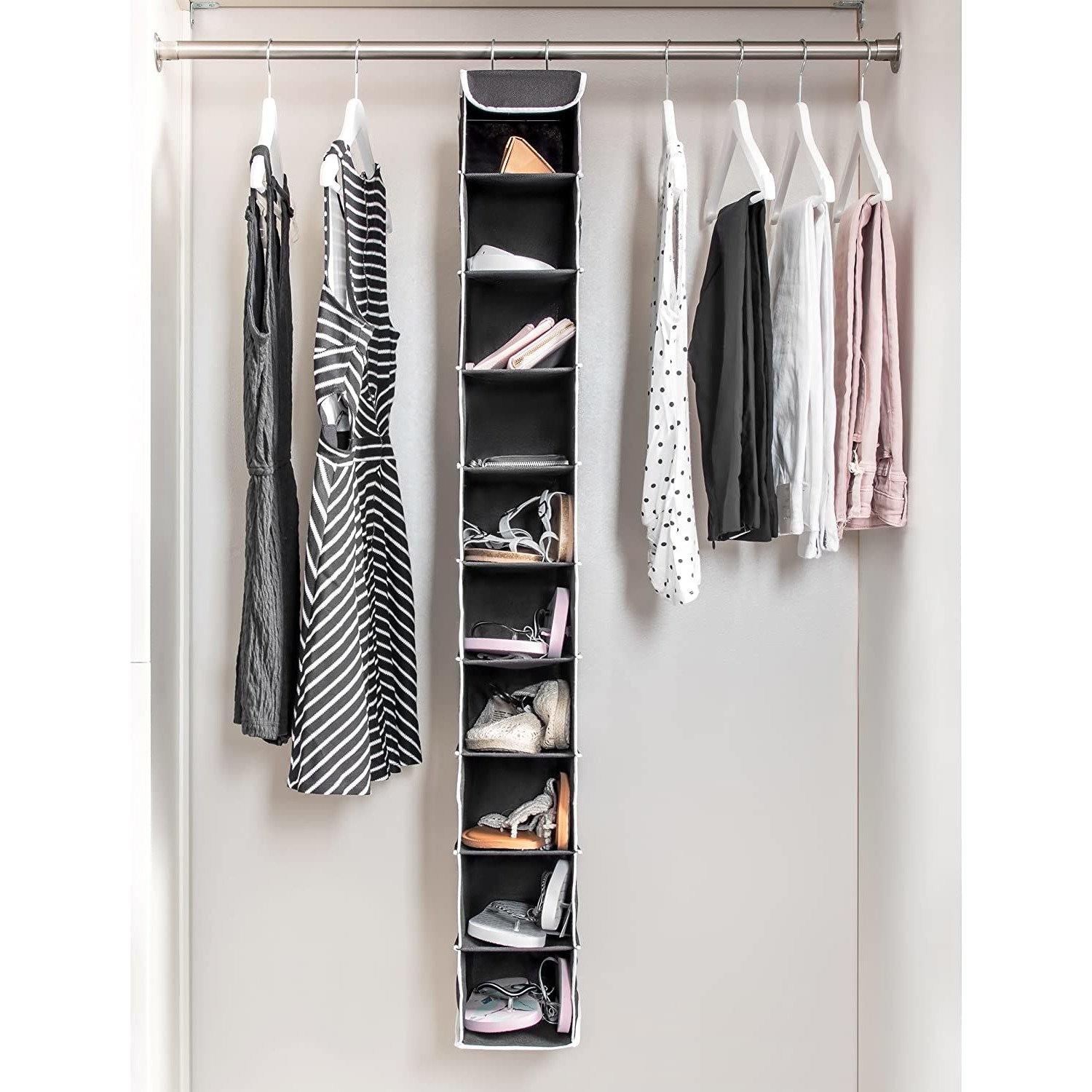 Double R Bags Hanging Shoe Organizer for Closet with Side Mesh Pockets 10 Shelf Pack Of 1 Black - Double R Bags