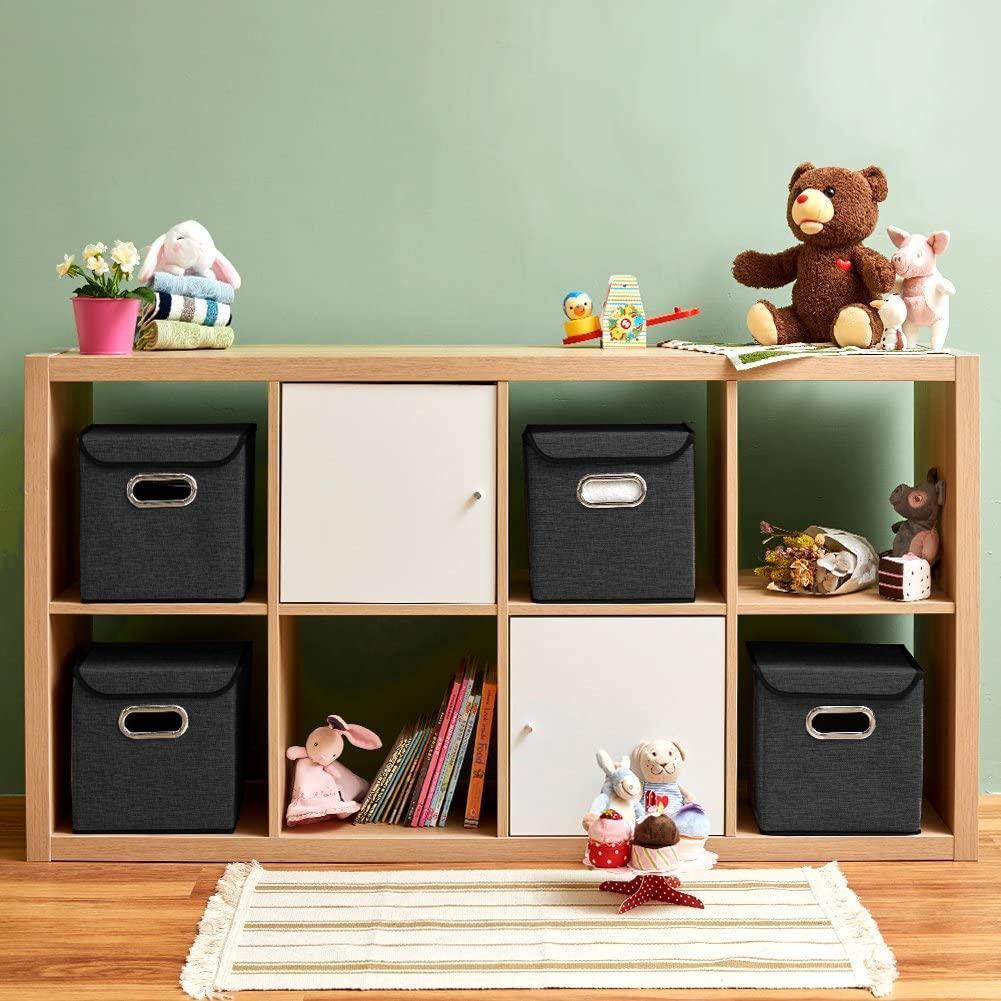 DOUBLE R BAGS Foldable Storage Bins Cube With Lid for Closet Organizer Small Black - Double R Bags