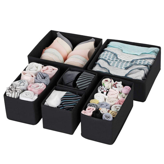 DOUBLE R BAGS No Smell Foldable Cloth Storage Cube with Drawers for Underwear Bras Socks Ties Scarves Set of 6 (Black) - Double R Bags