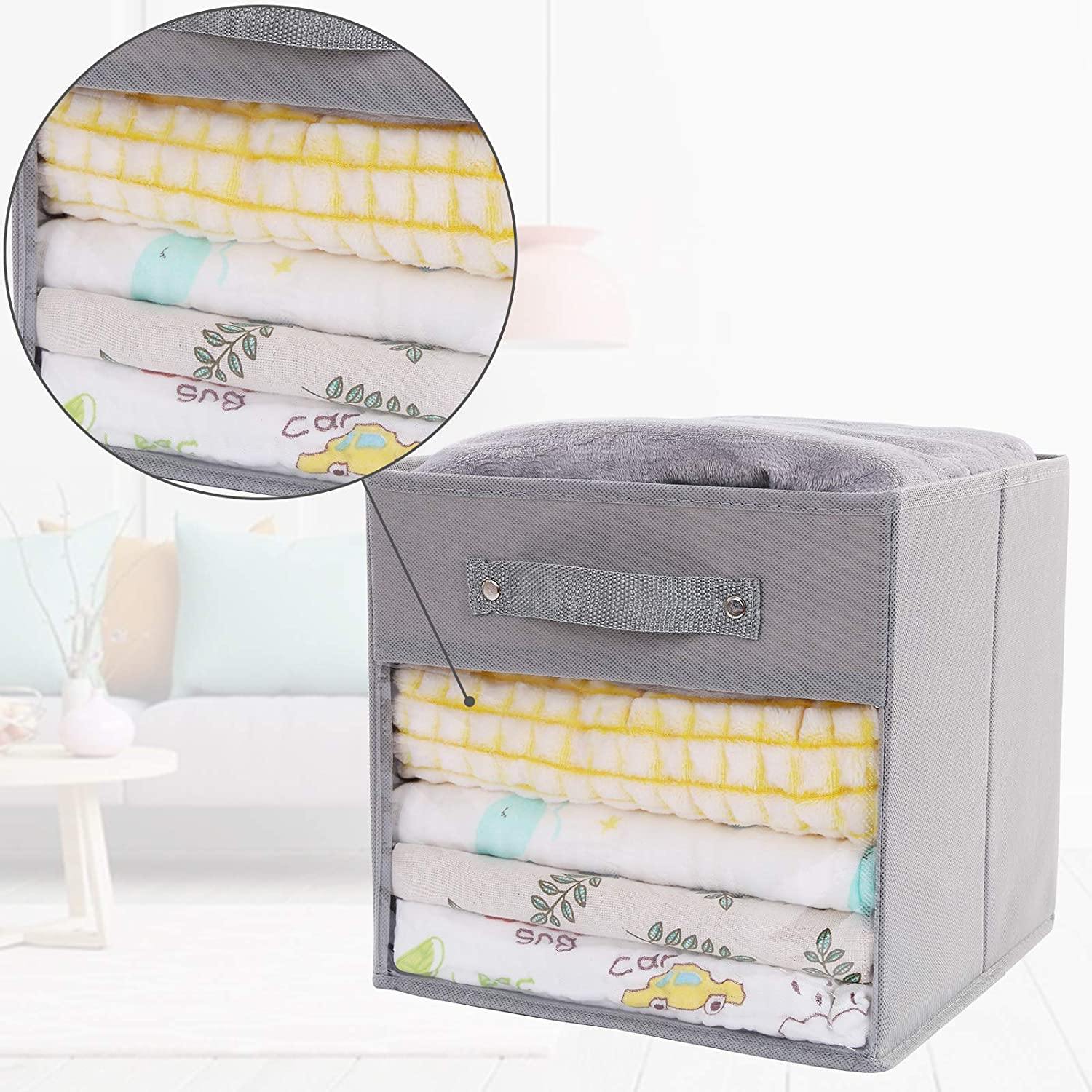 DOUBLE R BAGS Storage Cube Bins Clear Window for kids toys Office Closet Shelf (Grey) - Double R Bags