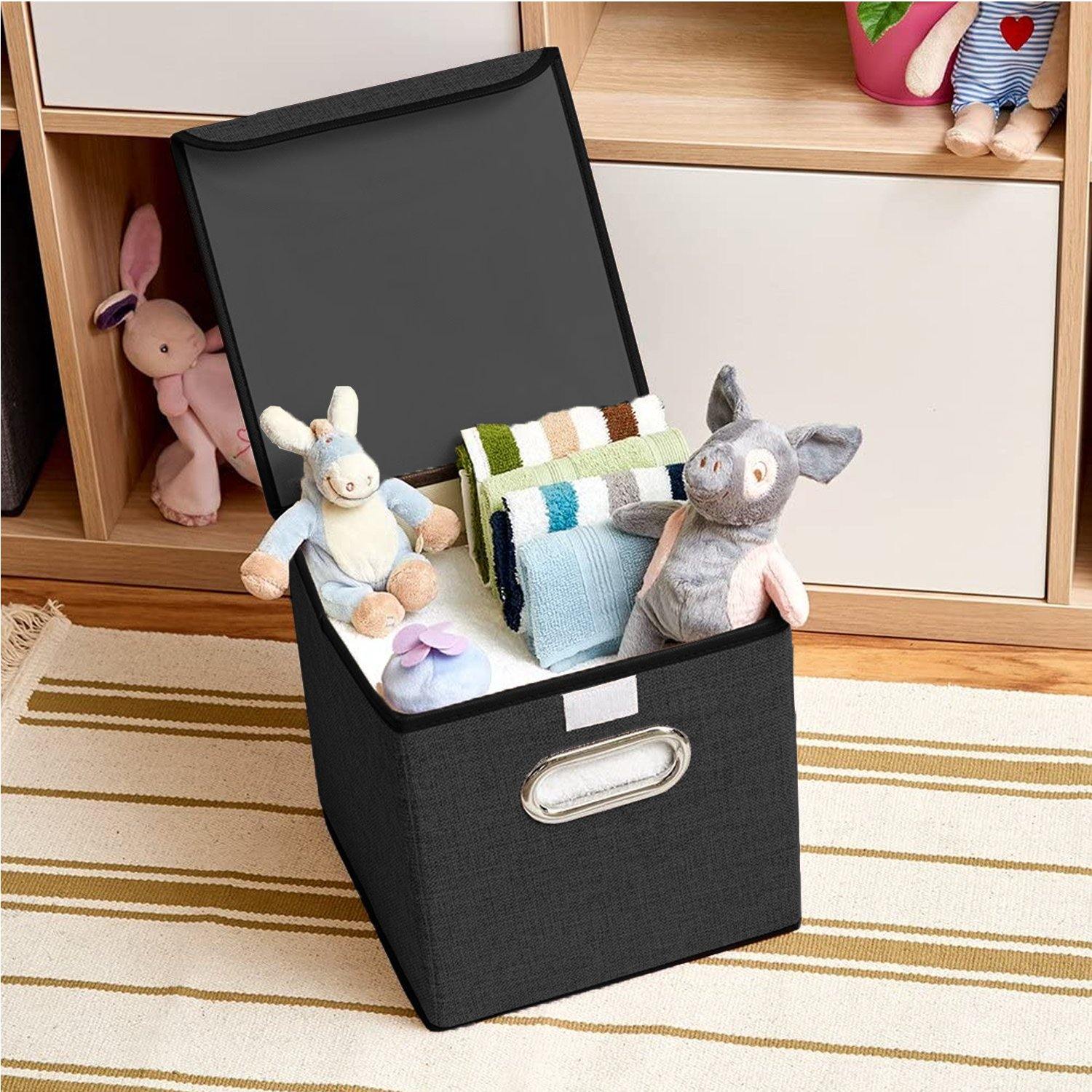 DOUBLE R BAGS Foldable Storage Bins Cube With Lid for Closet Organizer Small Black - Double R Bags