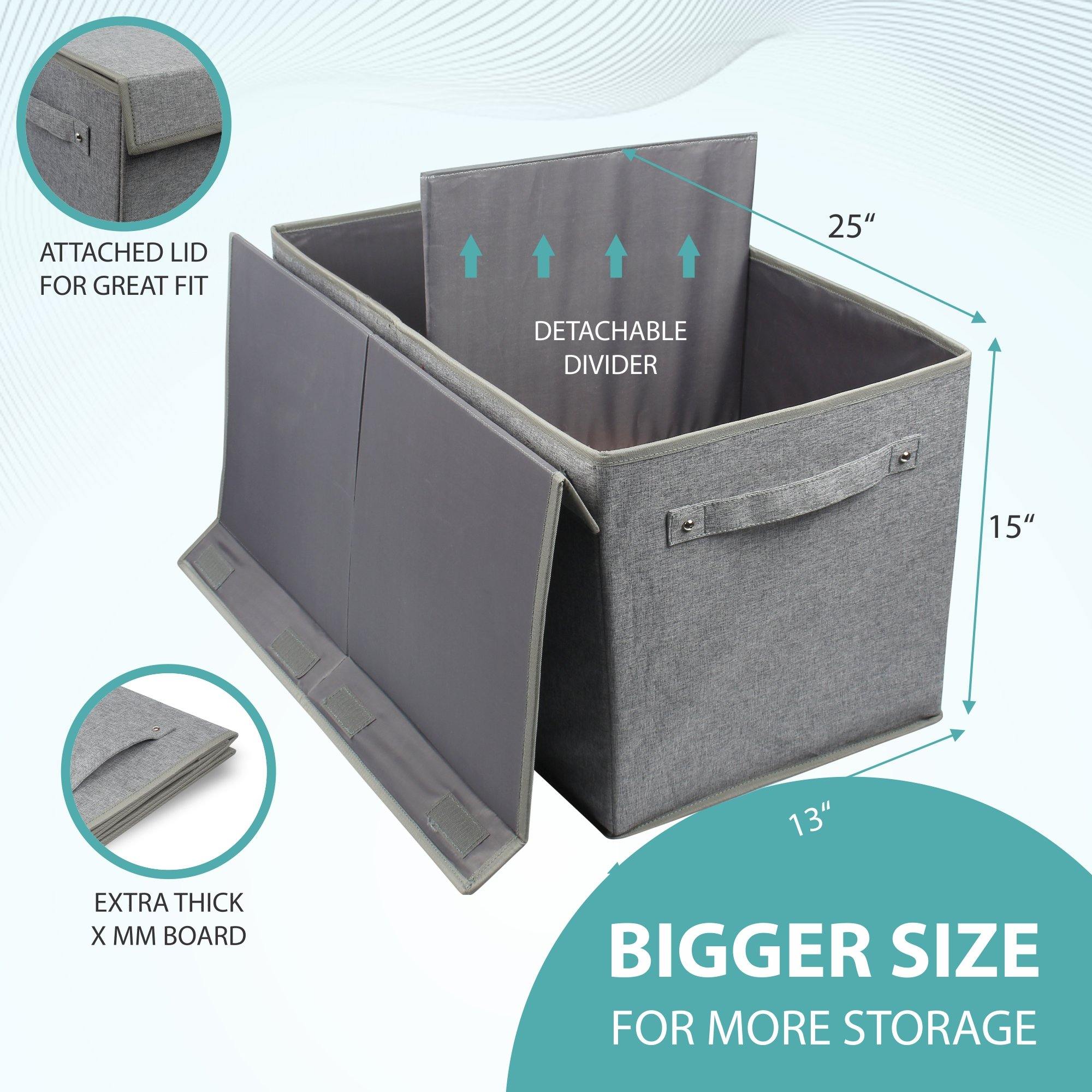 Double R Bags Collapsible Laundry Cum Toy Storage Basket Bin Hamper Box With Lid For Clothes Organizer Unit Size For Boys And Girls Room (Grey) - Double R Bags