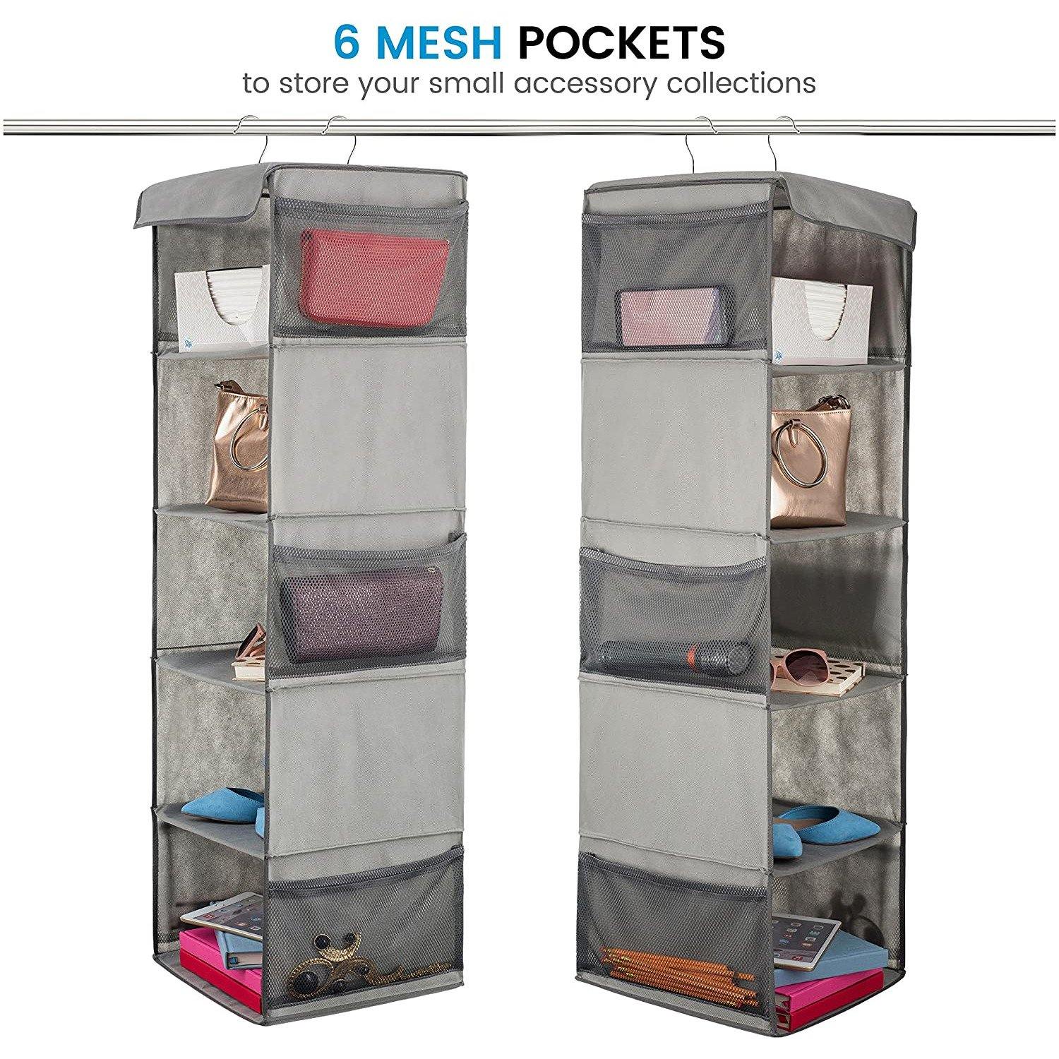 Hanging Closet Organizer With 6 Mesh Pockets Grey