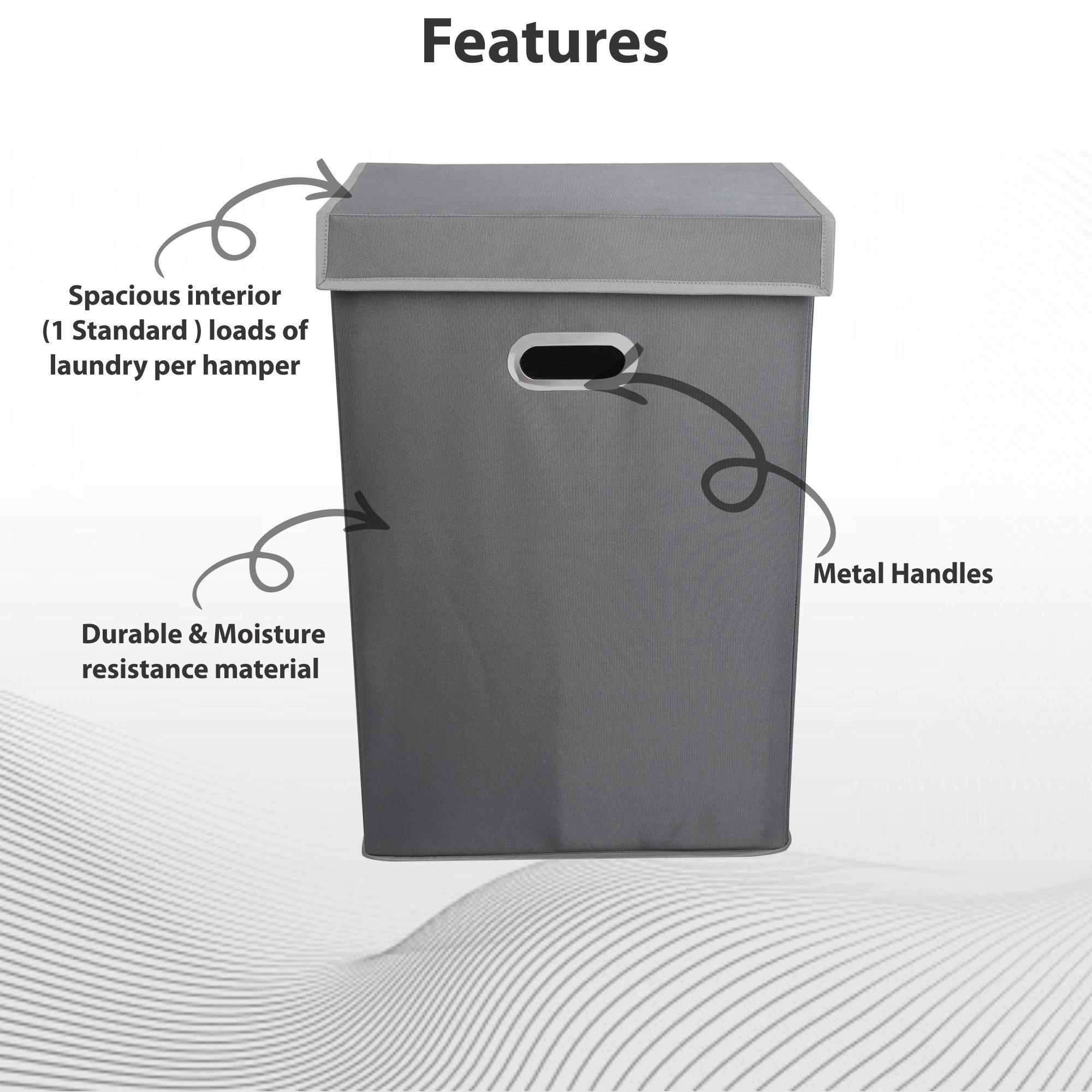 Double R Bags 72 L Foldable Laundry Basket With Lid Bag Hamper for Clothes Cum Collapsible Kids Room Toy Storage Organizer for Kids Room Large (Black) (Grey) - Double R Bags