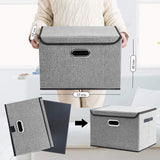 DOUBLE R BAGS Collapsible Storage Box with Lids Covers Large 4 Pack (Grey) - Double R Bags