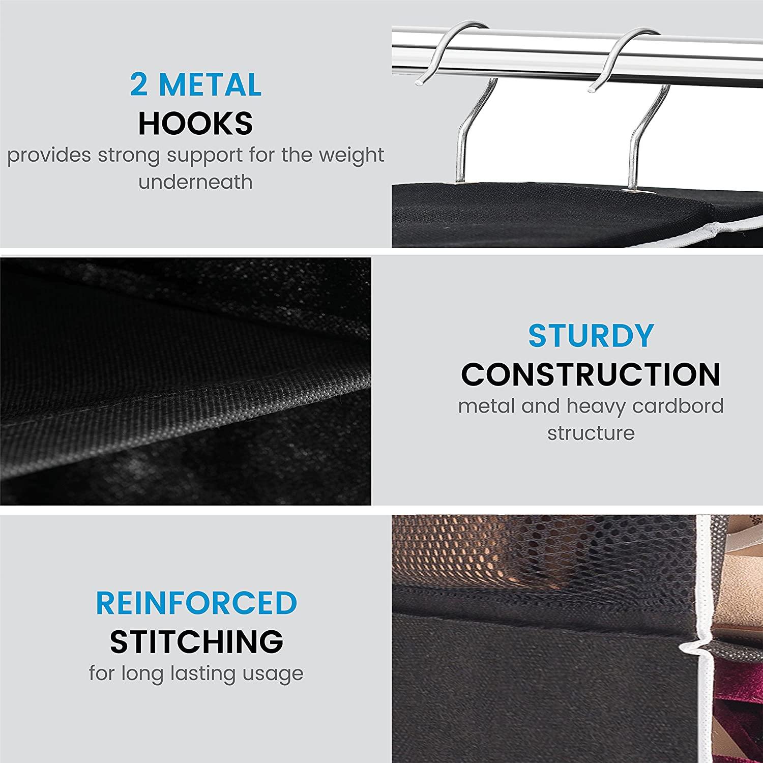 Double R Bags Hanging Shoe Organizer for Closet with Side Mesh Pockets 10 Shelf Pack Of 1 Black - Double R Bags