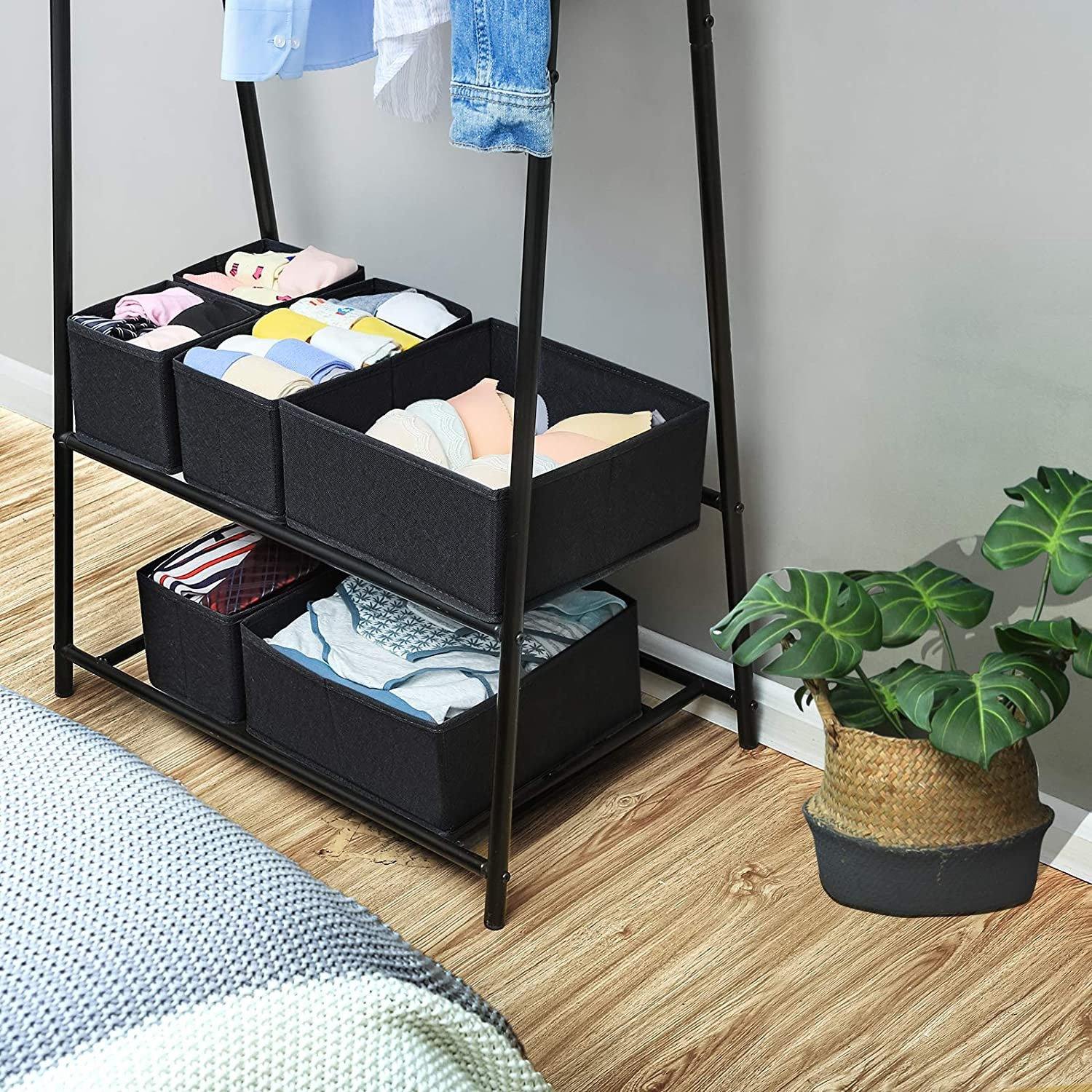 DOUBLE R BAGS No Smell Foldable Cloth Storage Cube with Drawers for Underwear Bras Socks Ties Scarves Set of 6 (Black) - Double R Bags