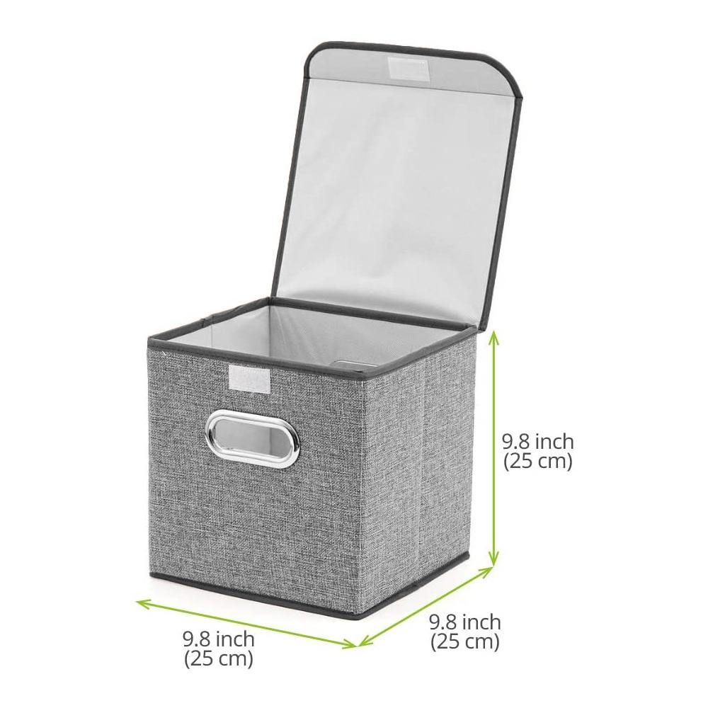 DOUBLE R BAGS Foldable Storage Bins Cube With Lid for Closet Organizer Small Grey - Double R Bags
