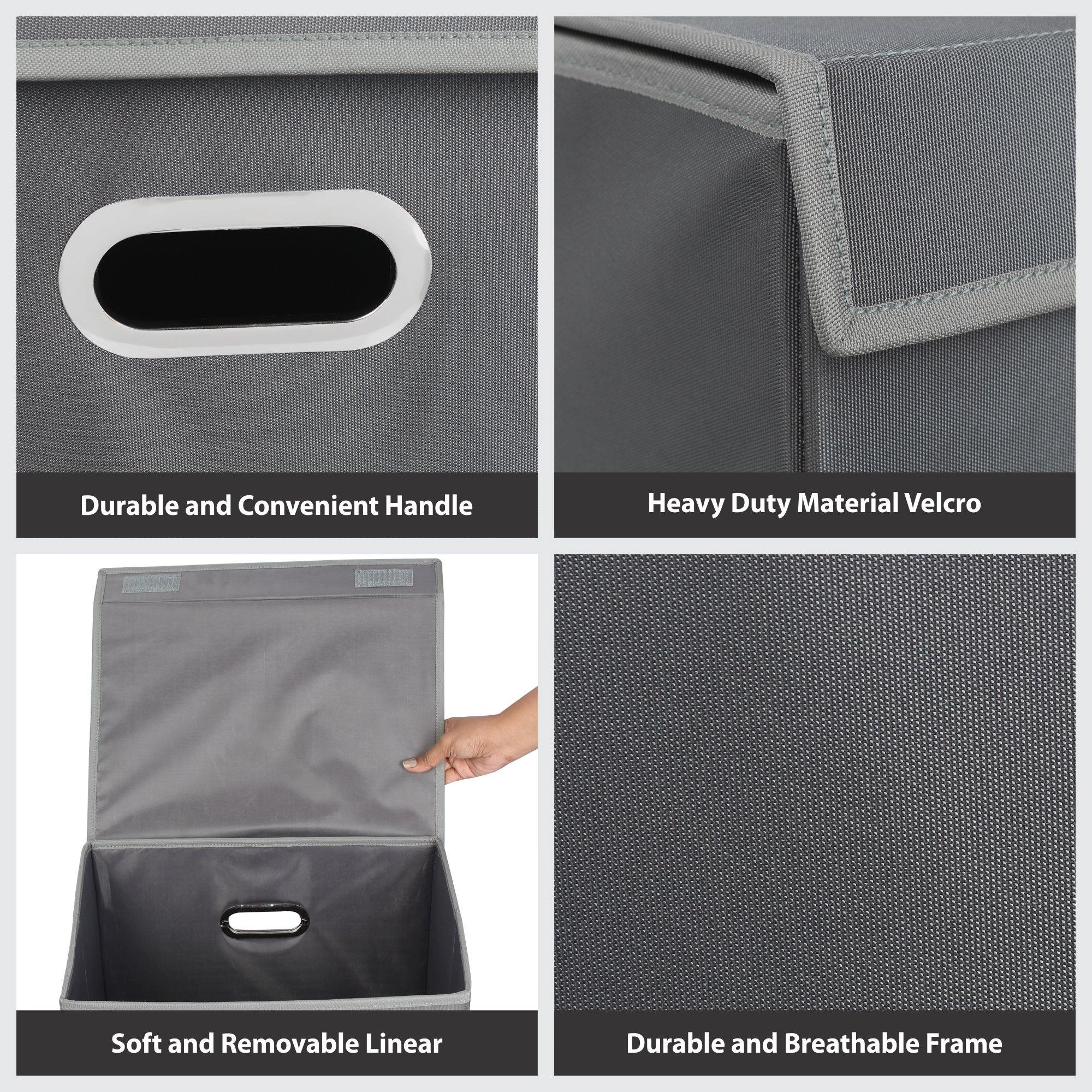 Double R Bags 72 L Foldable Laundry Basket With Lid Bag Hamper for Clothes Cum Collapsible Kids Room Toy Storage Organizer for Kids Room Large (Black) (Grey) - Double R Bags