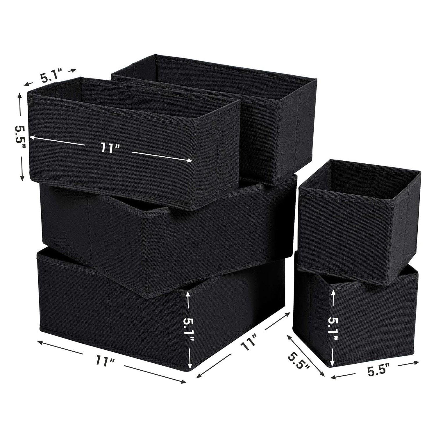 DOUBLE R BAGS No Smell Foldable Cloth Storage Cube with Drawers for Underwear Bras Socks Ties Scarves Set of 6 (Black) - Double R Bags