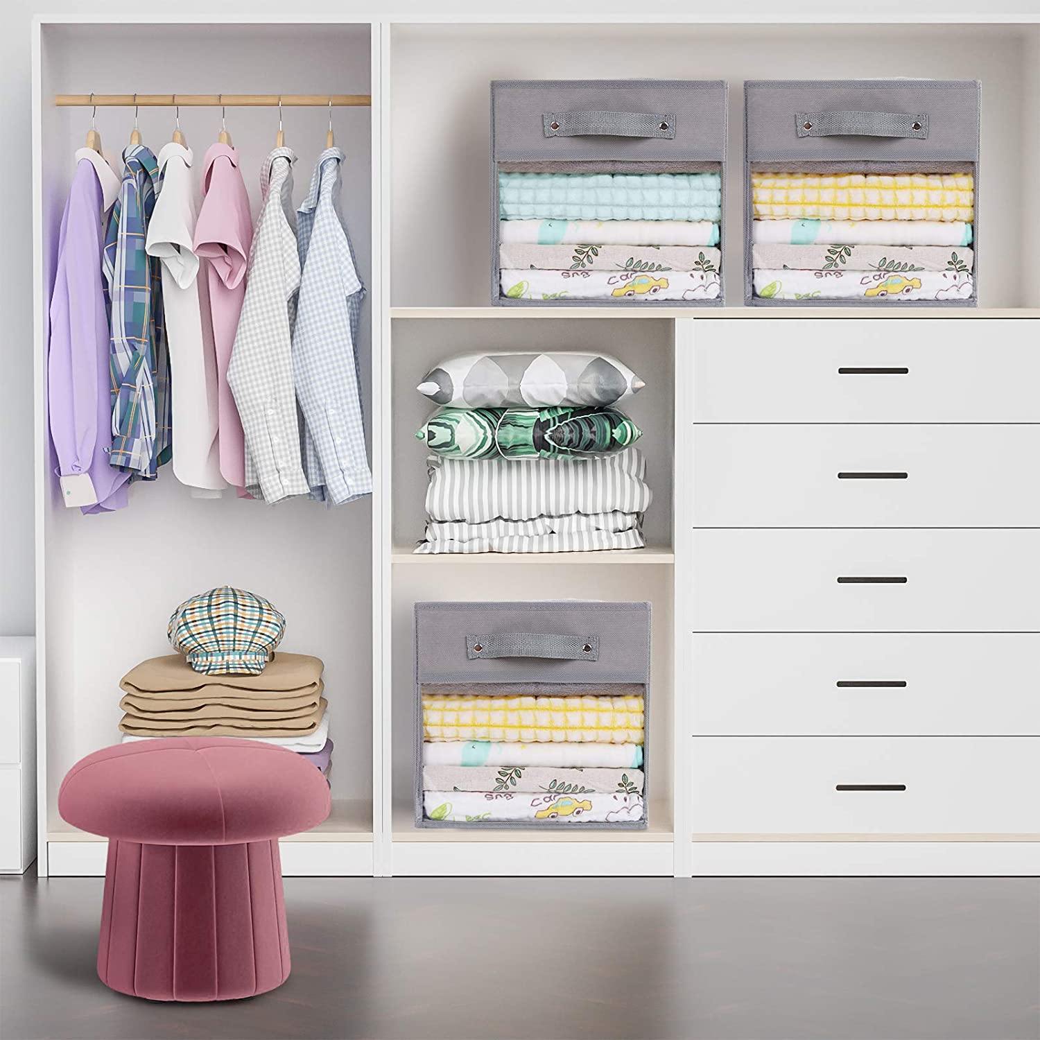 DOUBLE R BAGS Storage Cube Bins Clear Window for kids toys Office Closet Shelf (Grey) - Double R Bags