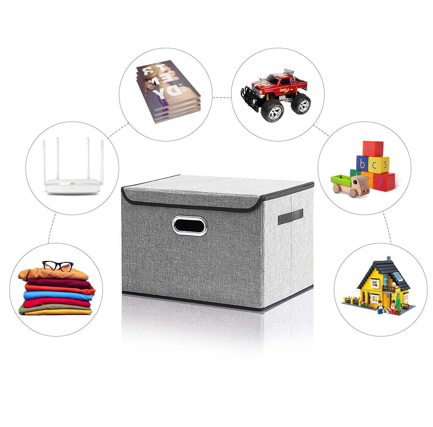 DOUBLE R BAGS Collapsible Storage Box with Lids Covers Large 4 Pack (Grey) - Double R Bags