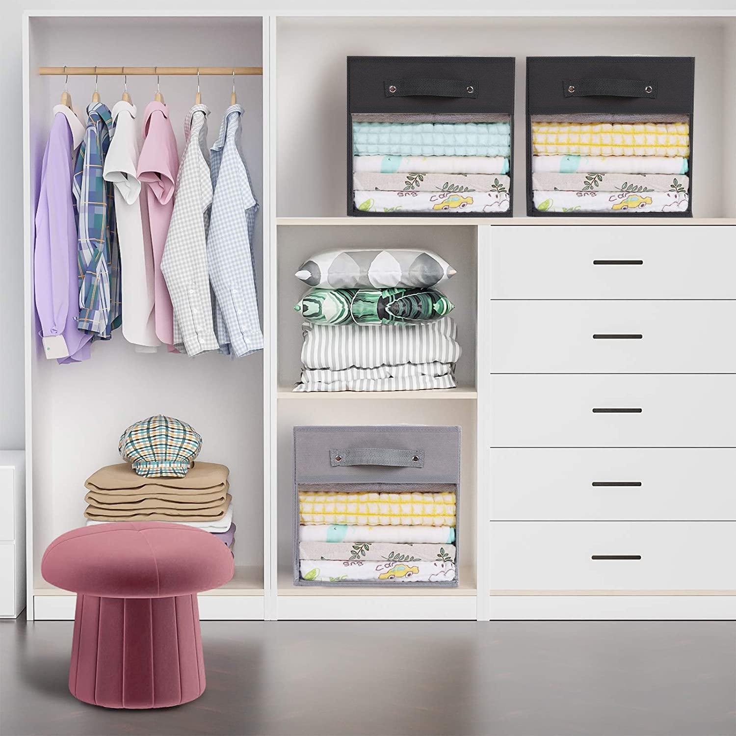 DOUBLE R BAGS Storage Cube Bins Clear Window for kids toys Office Closet Shelf (Black) - Double R Bags