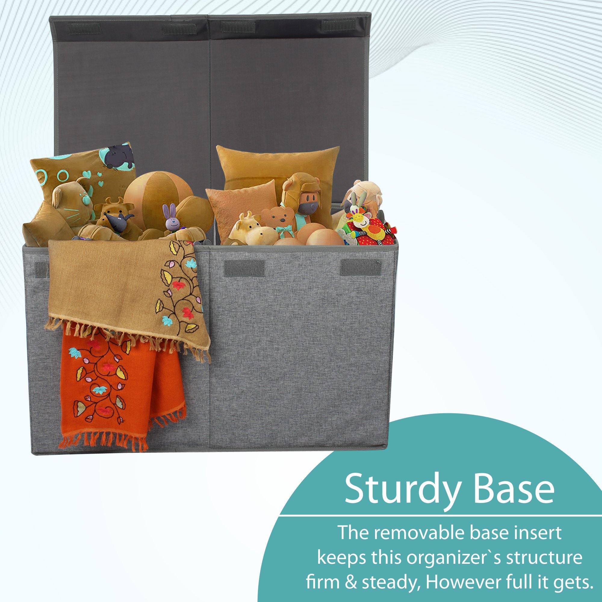 Double R Bags Collapsible Laundry Cum Toy Storage Basket Bin Hamper Box With Lid For Clothes Organizer Unit Size For Boys And Girls Room (Grey) - Double R Bags