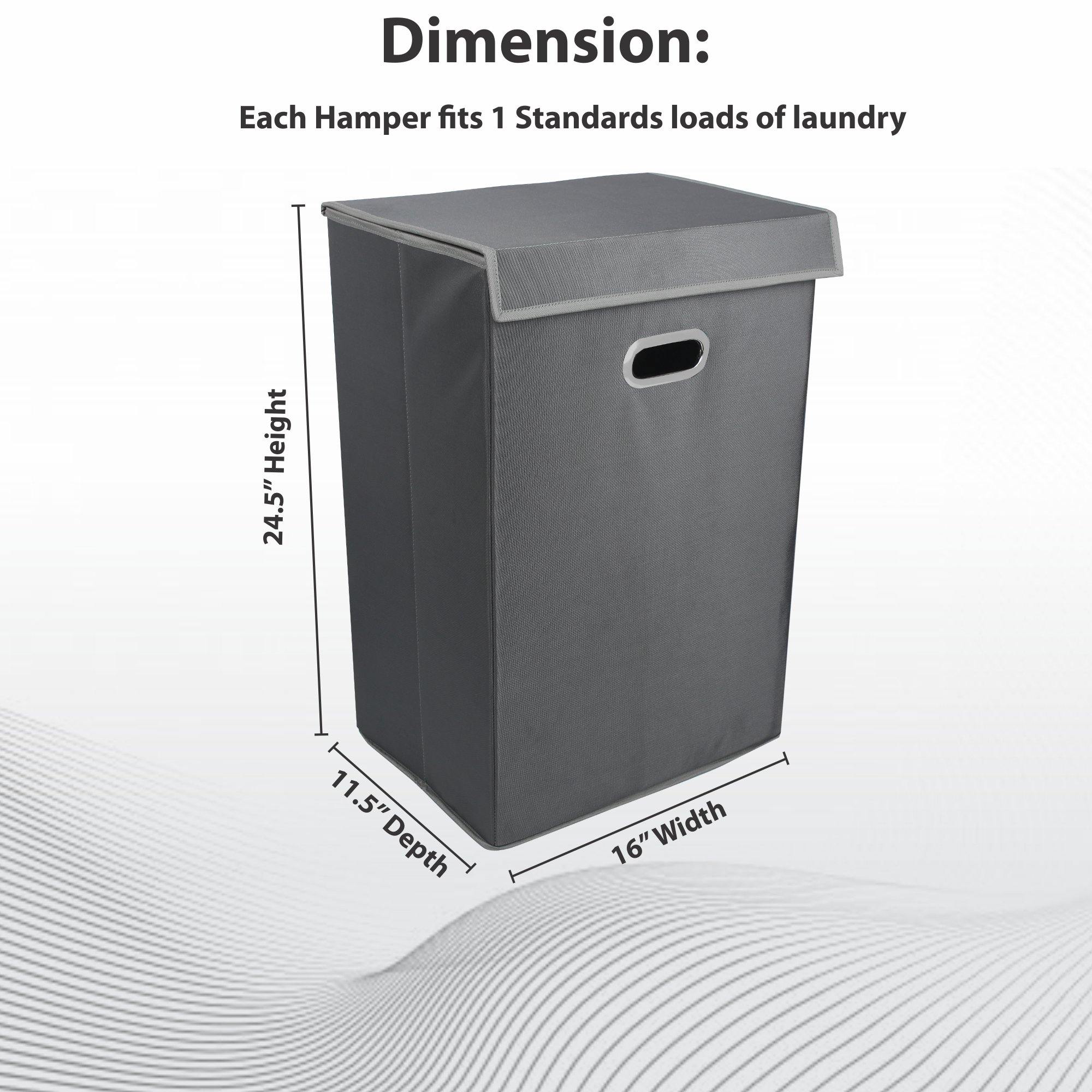 Double R Bags 72 L Foldable Laundry Basket With Lid Bag Hamper for Clothes Cum Collapsible Kids Room Toy Storage Organizer for Kids Room Large (Black) (Grey) - Double R Bags