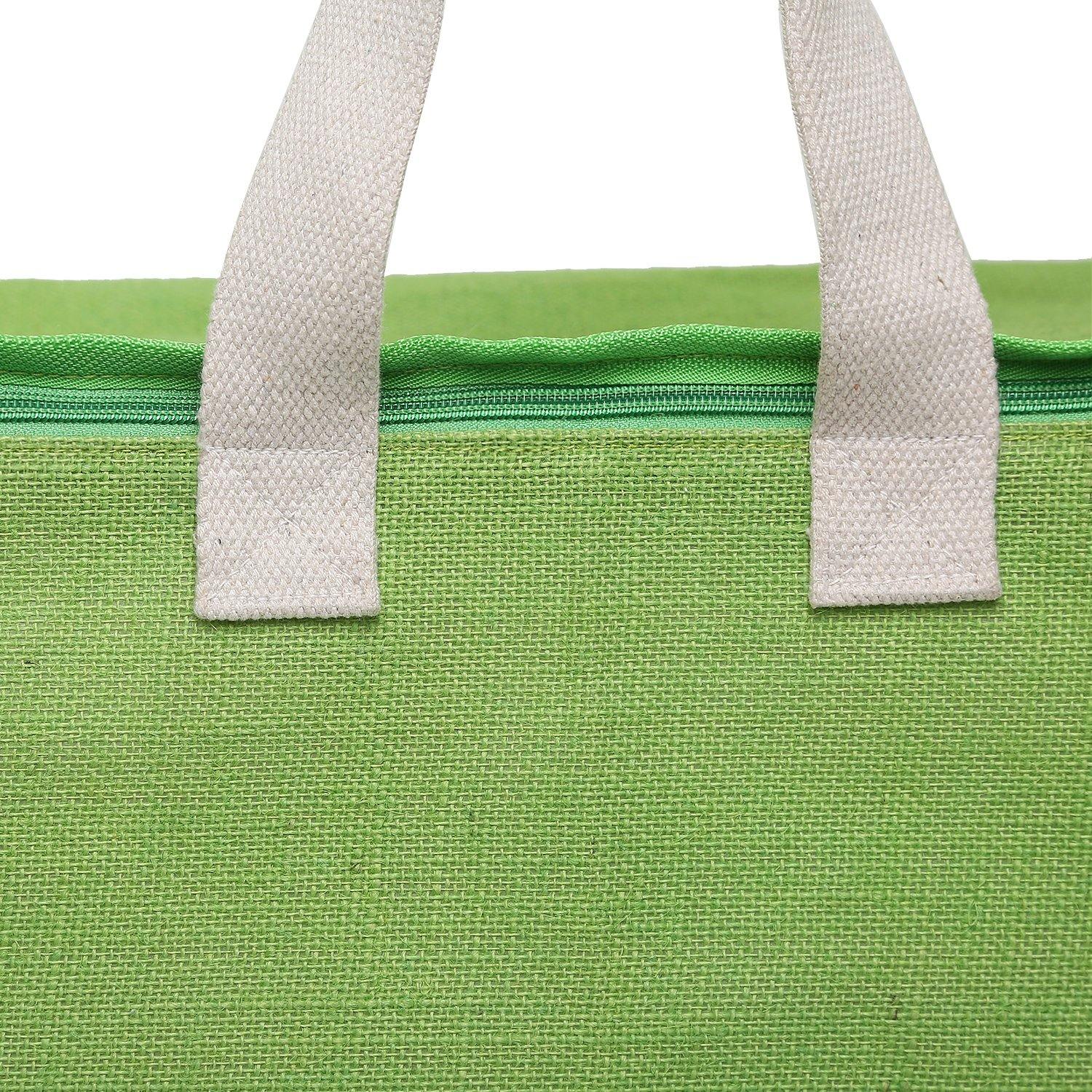 DOUBLE R BAGS Jute Shopping bags with Dual Zippers (Green) - Double R Bags