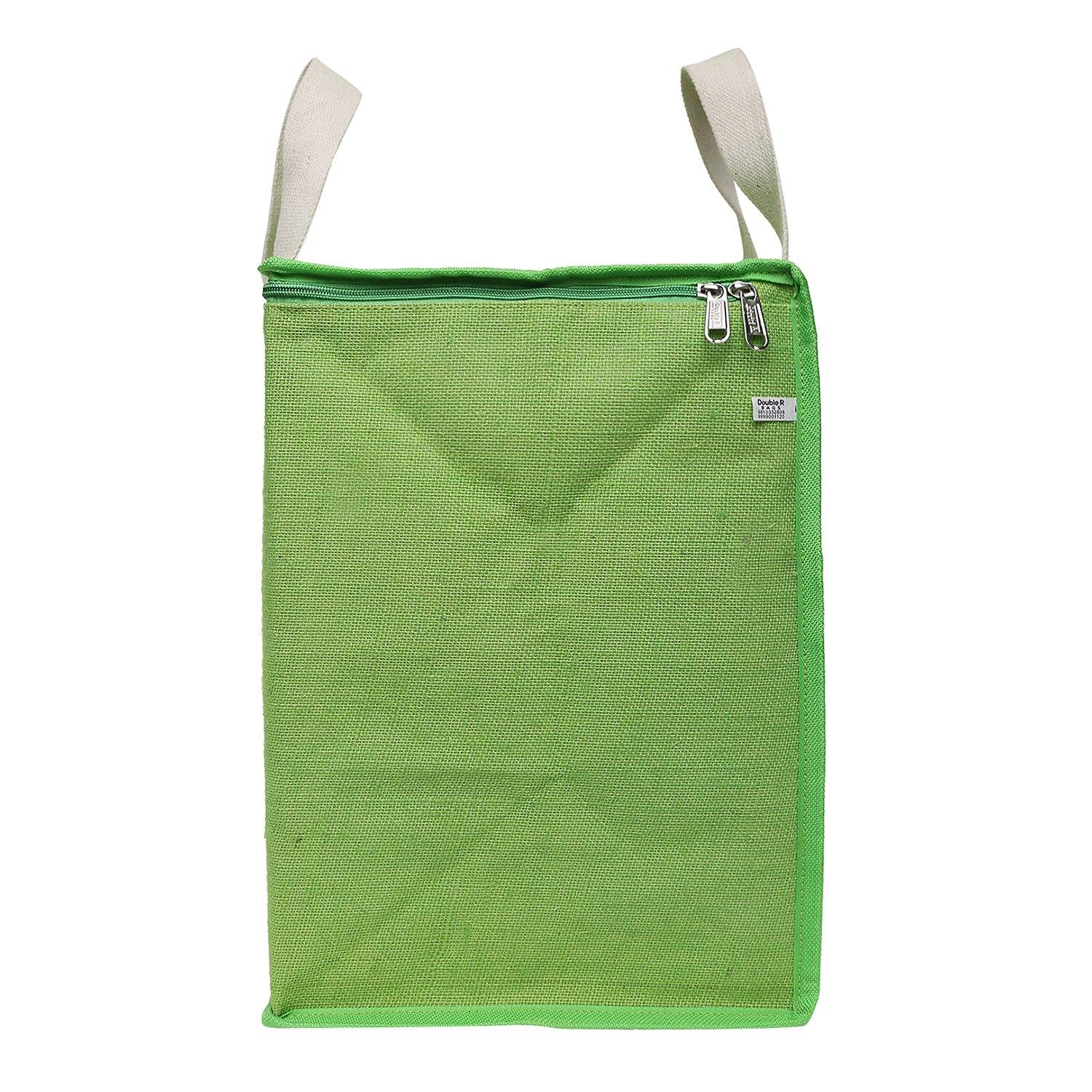 DOUBLE R BAGS Jute Shopping bags with Dual Zippers (Green) - Double R Bags