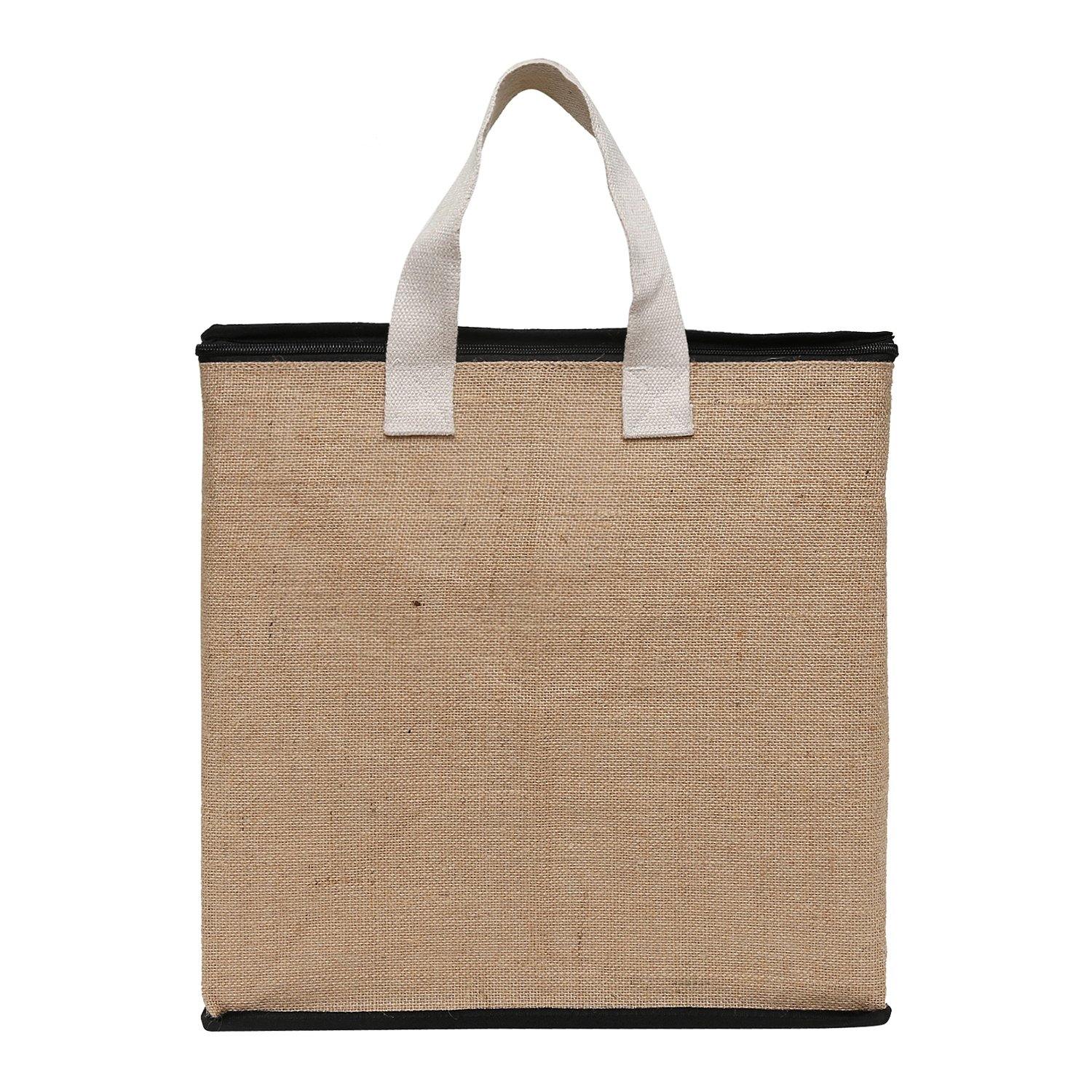 DOUBLE R BAGS Jute Shopping bags with Dual Zippers (Natural Color) - Double R Bags