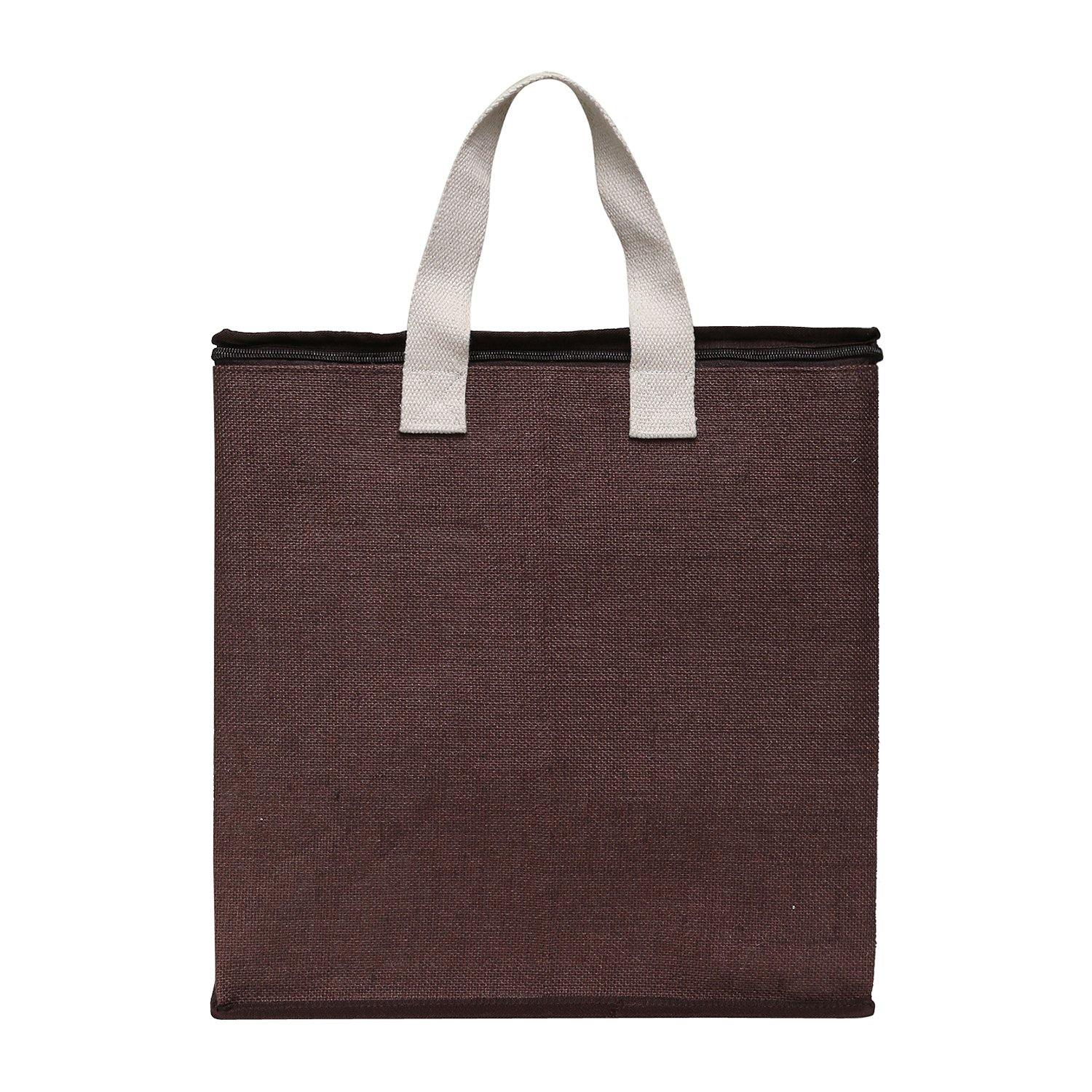 DOUBLE R BAGS Jute Shopping bags with Dual Zippers (Brown) - Double R Bags
