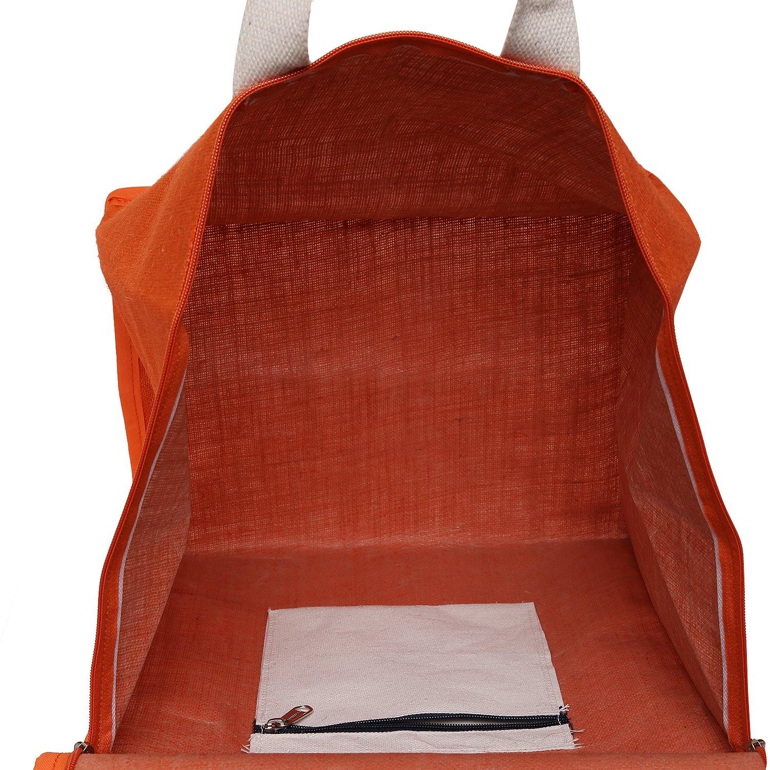 DOUBLE R BAGS Jute Shopping bags with Dual Zippers (Orange) - Double R Bags