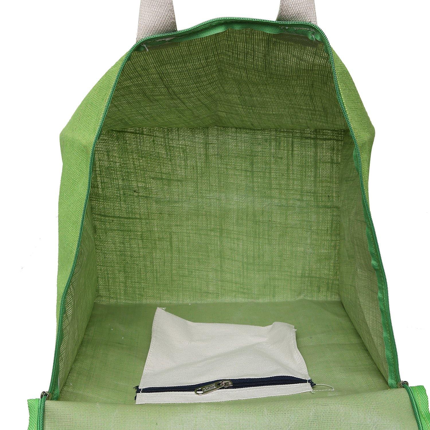 DOUBLE R BAGS Jute Shopping bags with Dual Zippers (Green) - Double R Bags