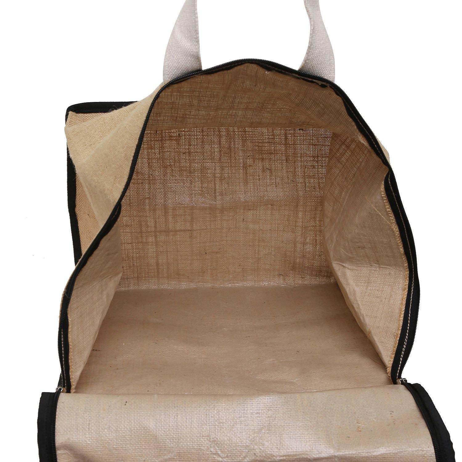 DOUBLE R BAGS Jute Shopping bags with Dual Zippers (Natural Color) - Double R Bags