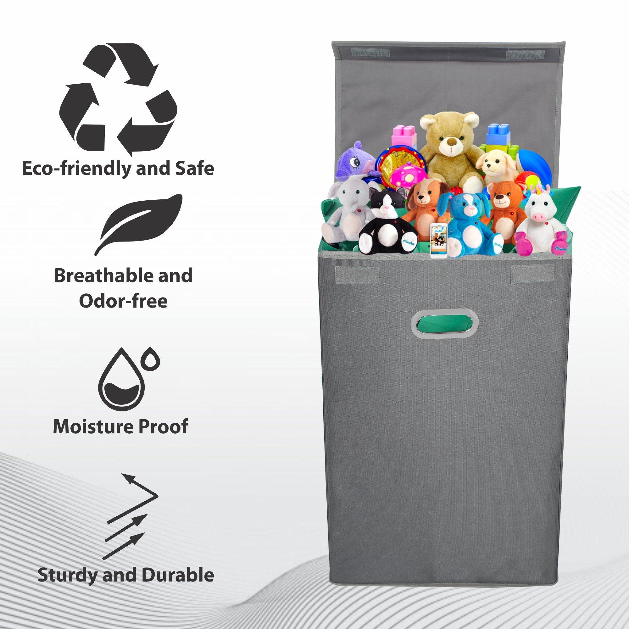 Double R Bags 72 L Foldable Laundry Basket With Lid Bag Hamper for Clothes Cum Collapsible Kids Room Toy Storage Organizer for Kids Room Large (Black) (Grey) - Double R Bags