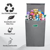 Double R Bags 72 L Foldable Laundry Basket With Lid Bag Hamper for Clothes Cum Collapsible Kids Room Toy Storage Organizer for Kids Room Large (Black) (Grey) - Double R Bags