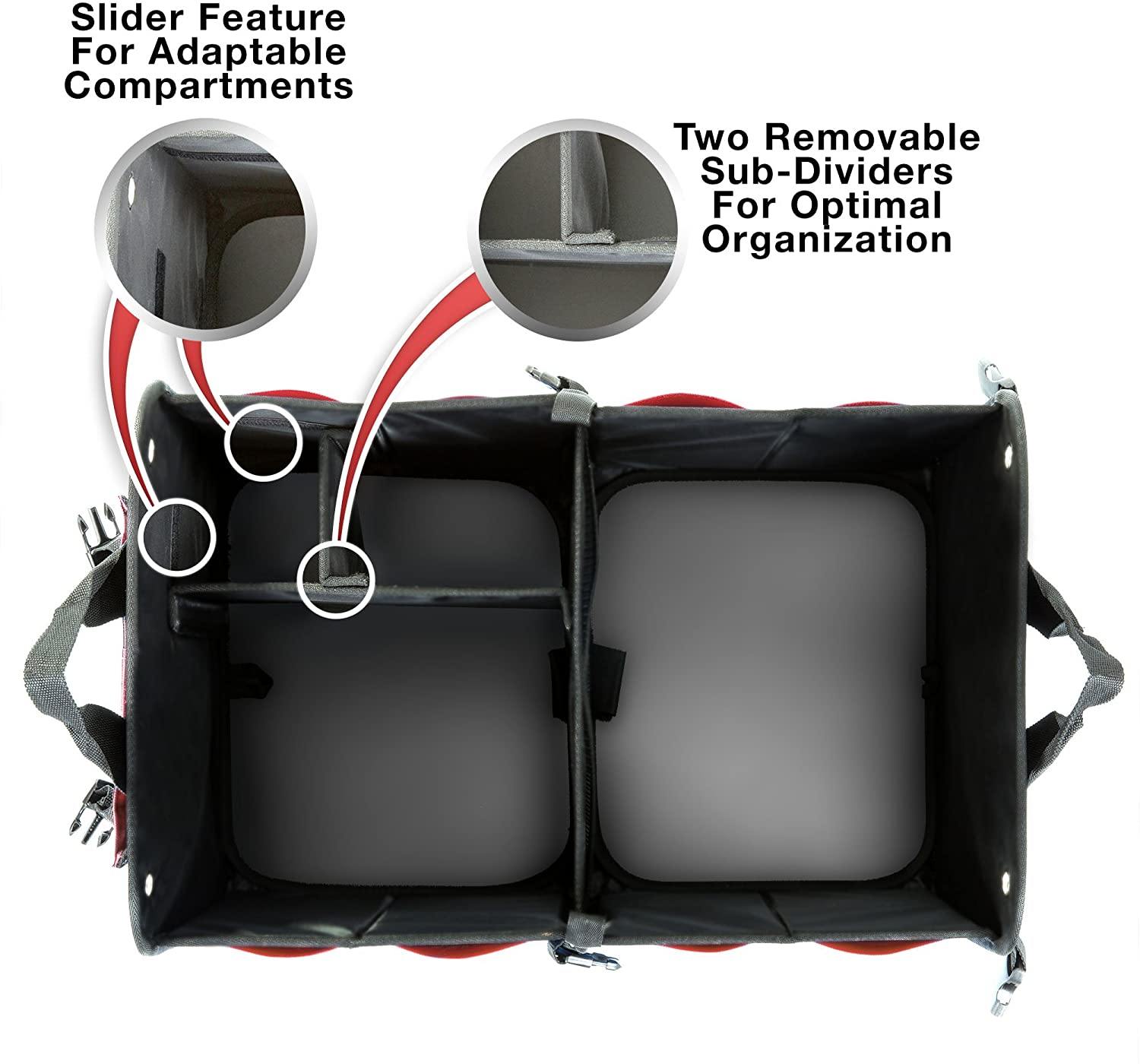 Double R Bags Multi Compartments Collapsible Portable Car Boot Organizer Red - Double R Bags