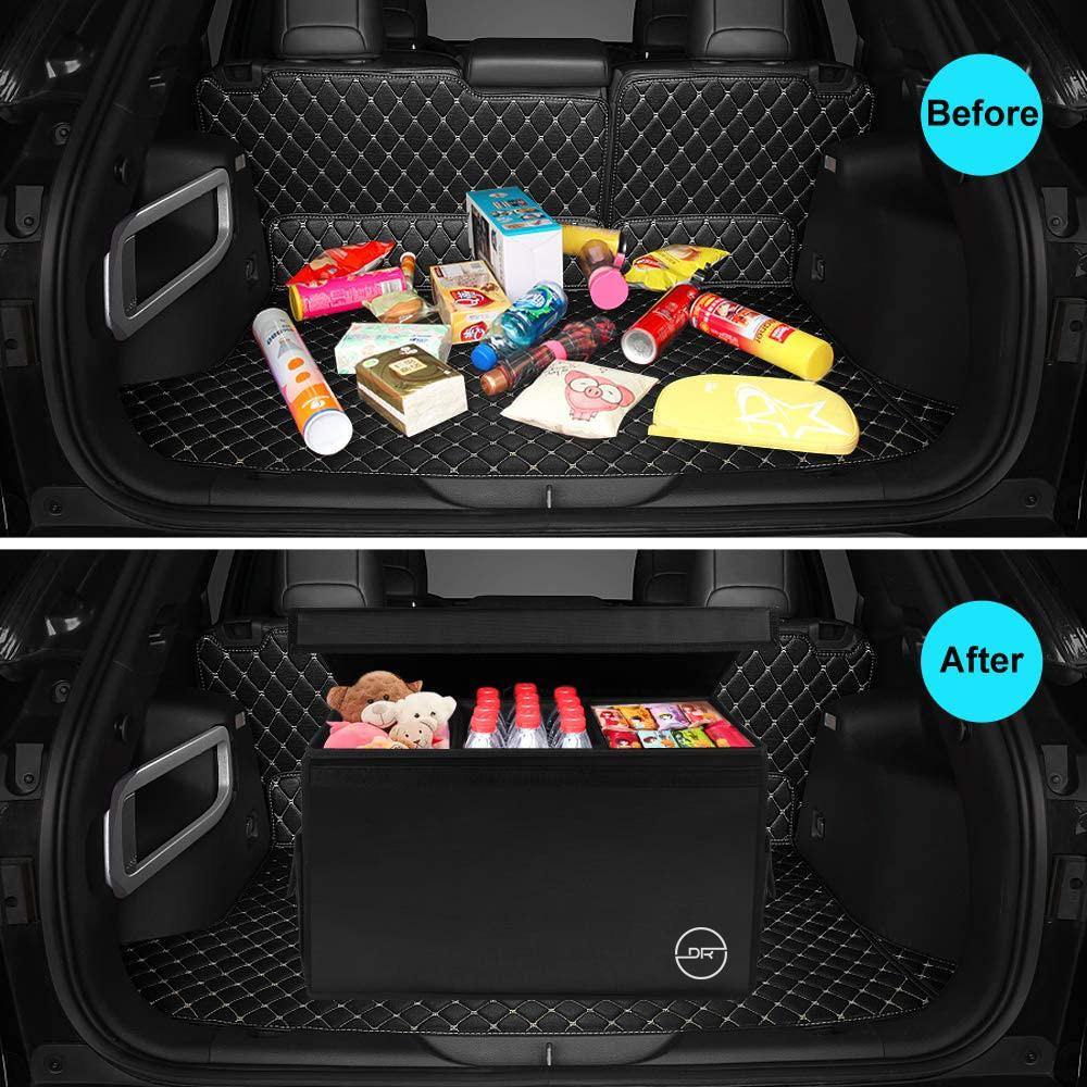DOUBLE R BAGS Multi Compartments Collapsible Portable Car Trunk Organizer With Lid Cover Black - Double R Bags